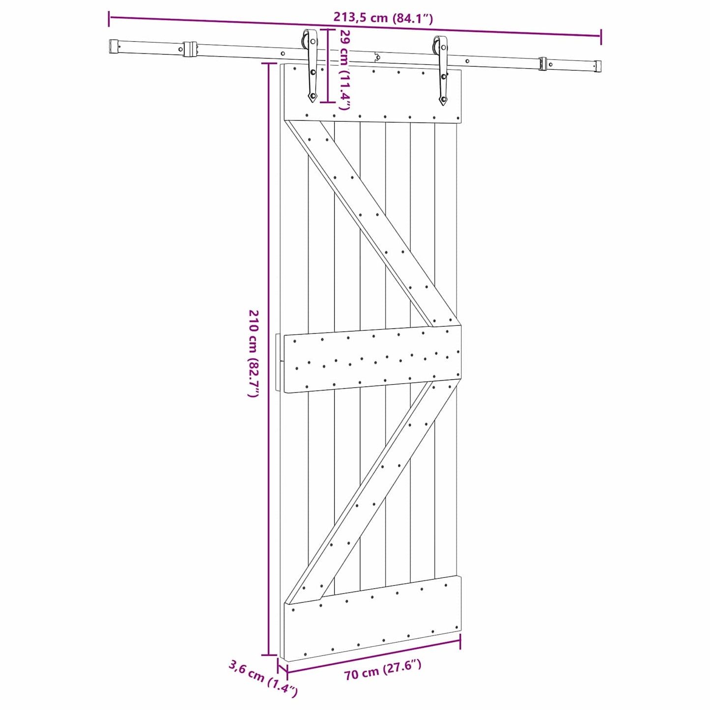 Csúszó ajtó NARVIK Természetes és Fekete 70 x 210 cm (213,5 cm)