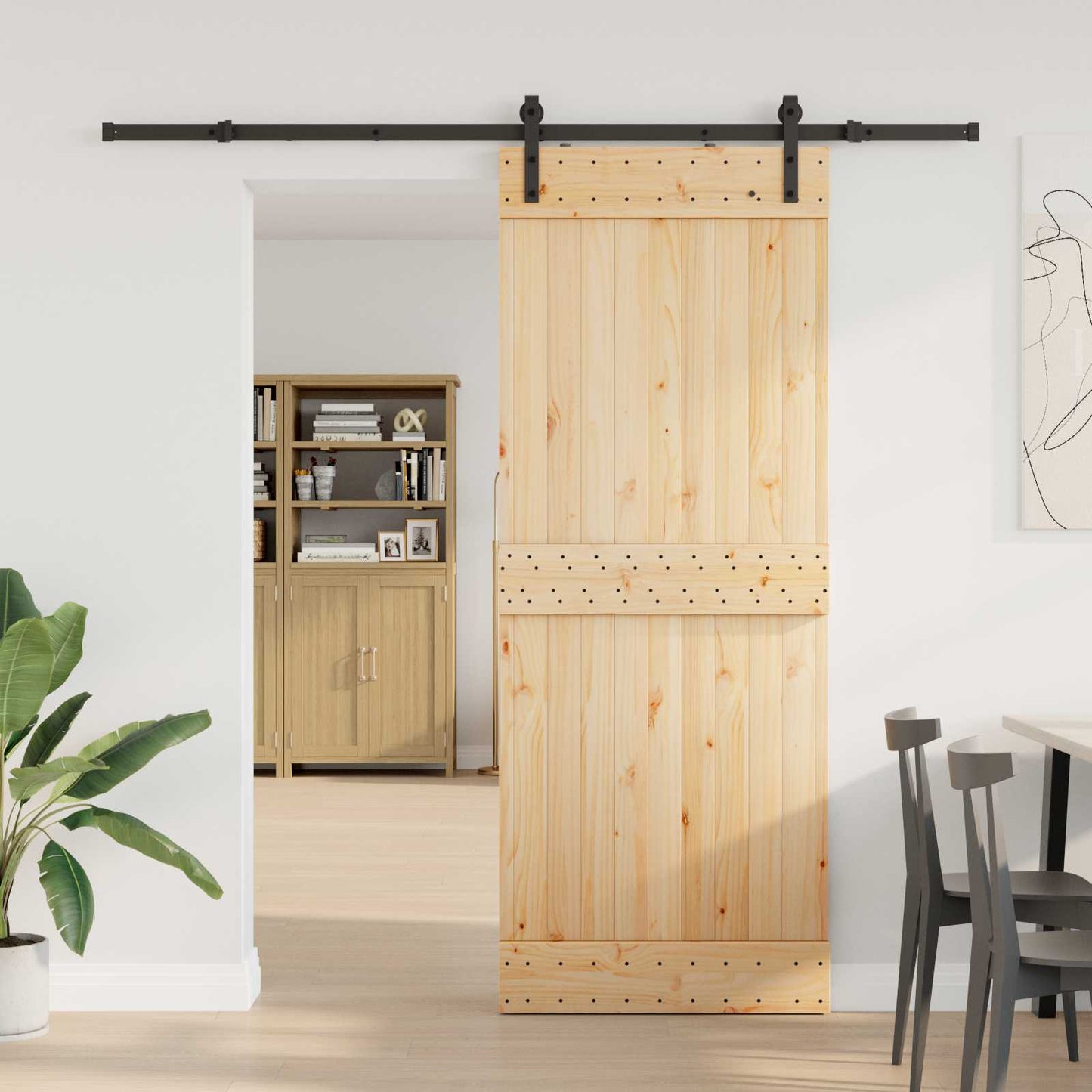 Csúszó ajtó NARVIK Természetes és Fekete 80 x 210 cm (213,5 cm)