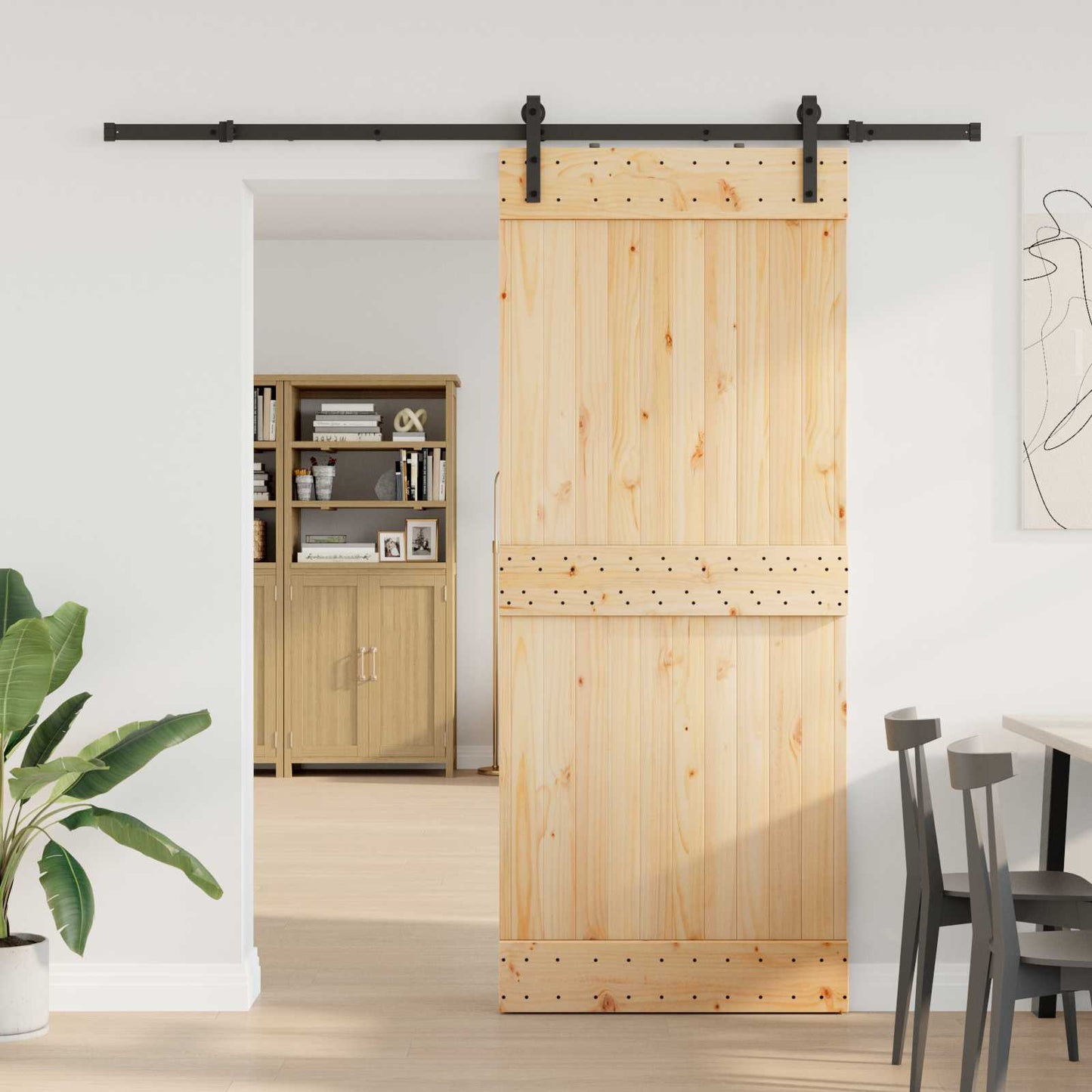 Csúszó ajtó NARVIK Természetes és Fekete 85 x 210 cm (213,5 cm)