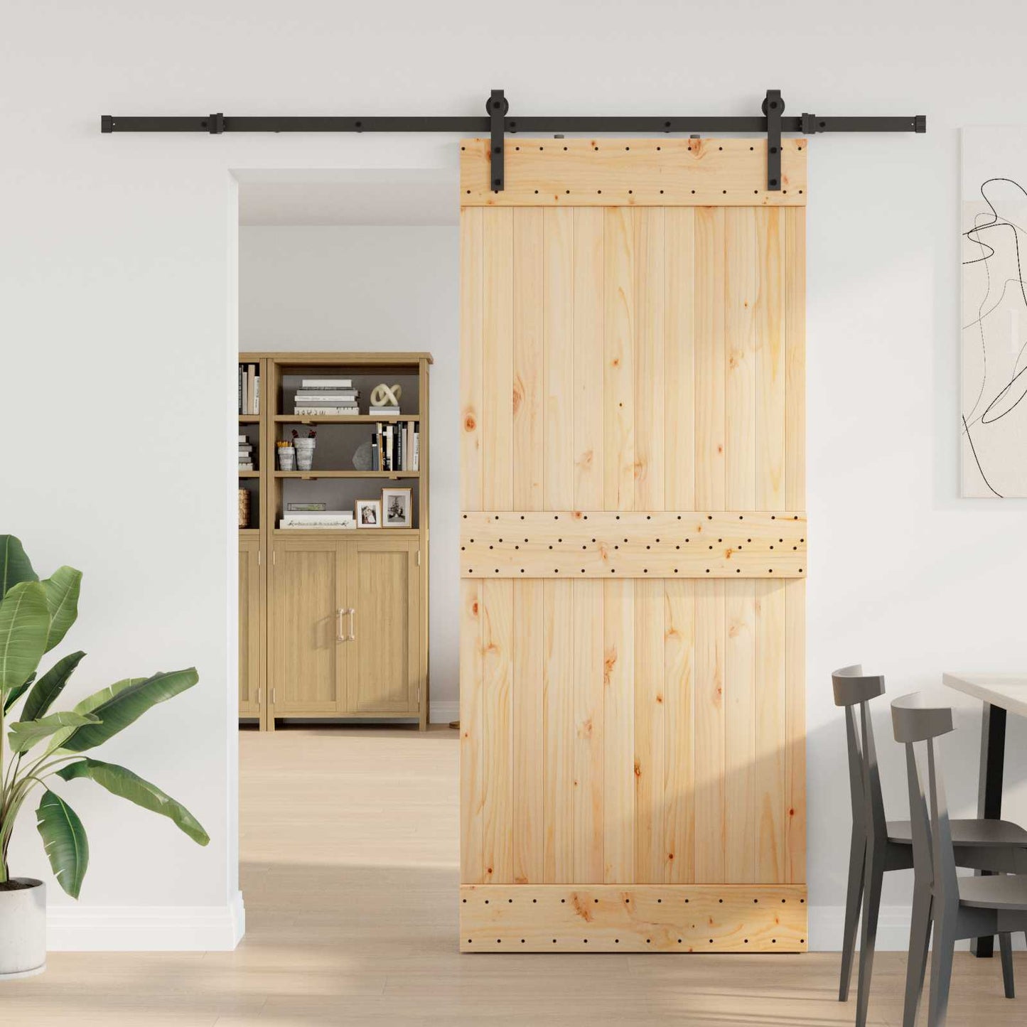 Csúszó ajtó NARVIK Természetes és Fekete 90 x 210 cm (213,5 cm)