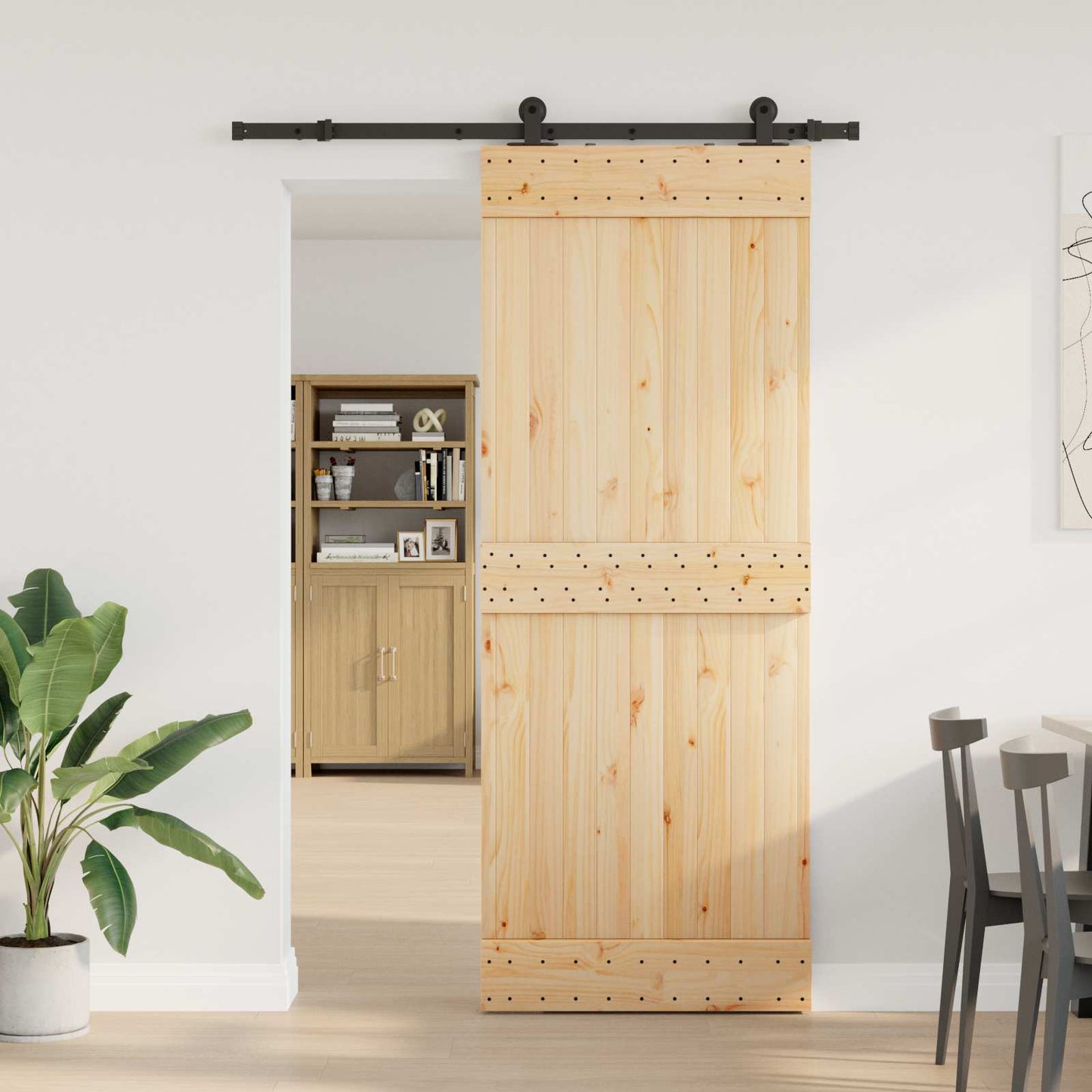 Csúszó ajtó NARVIK Természetes és Fekete 80 x 210 cm (152,5 cm)