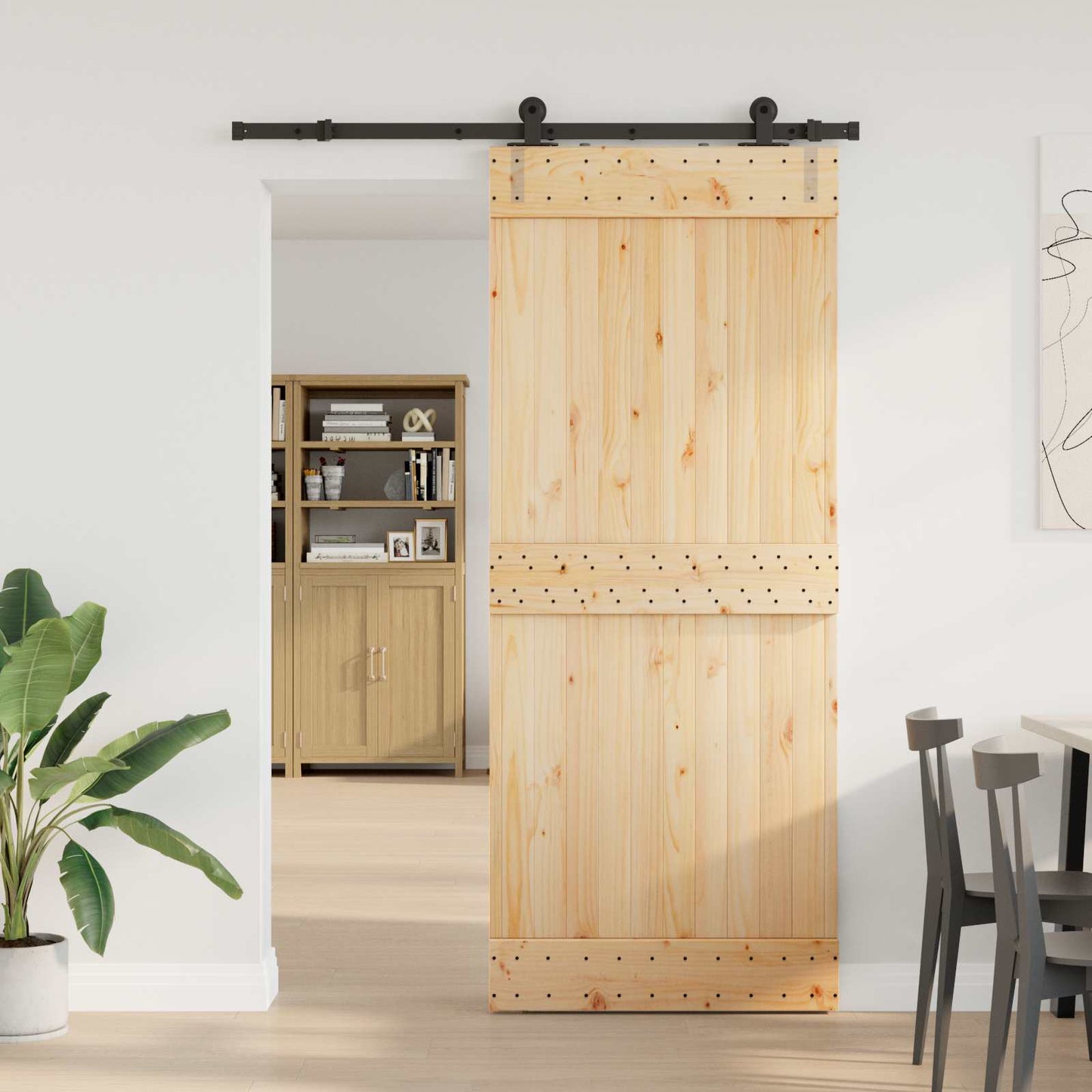 Csúszó ajtó NARVIK Természetes és Fekete 85 x 210 cm (152,5 cm)
