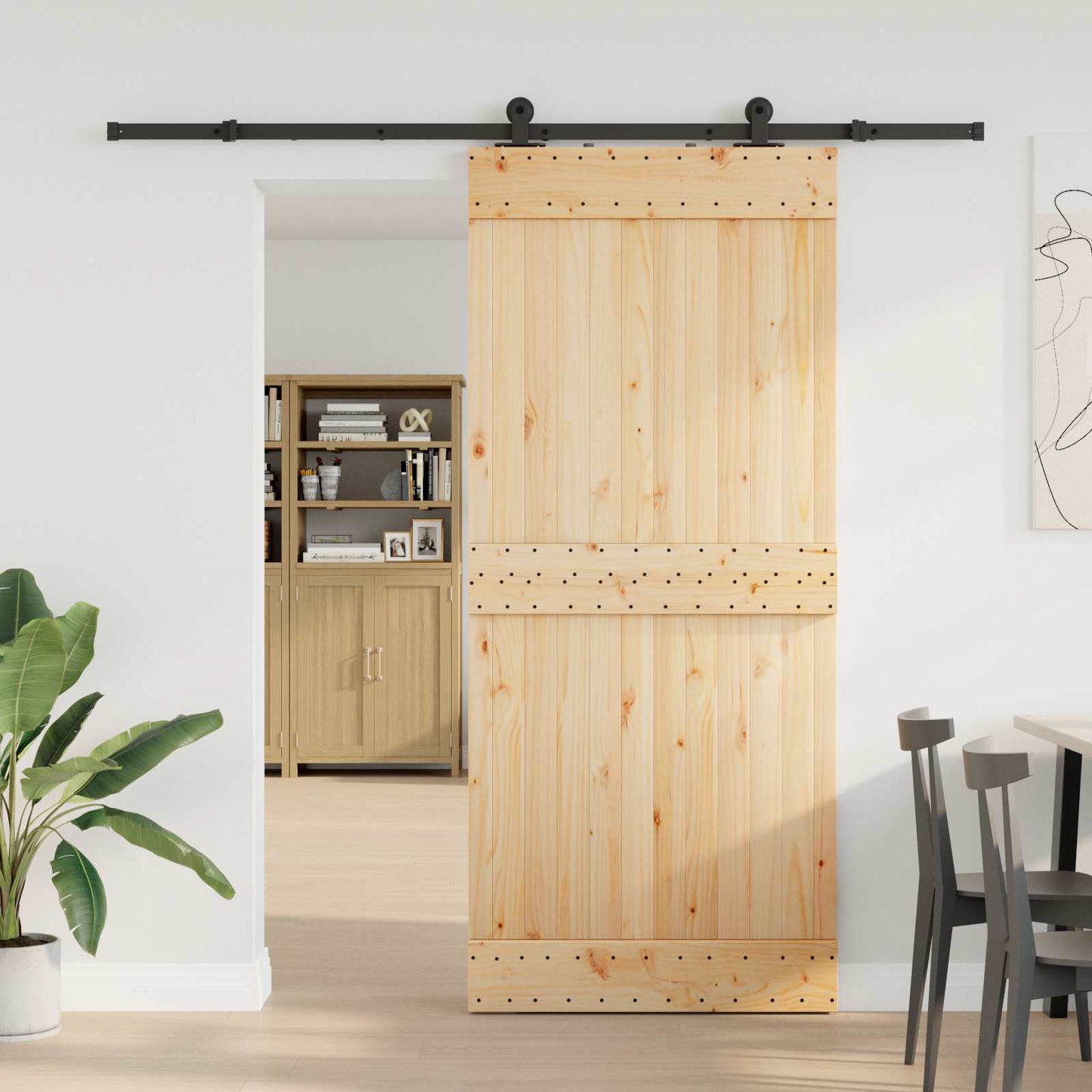 Csúszó ajtó NARVIK Természetes és Fekete 90 x 210 cm (213,5 cm)