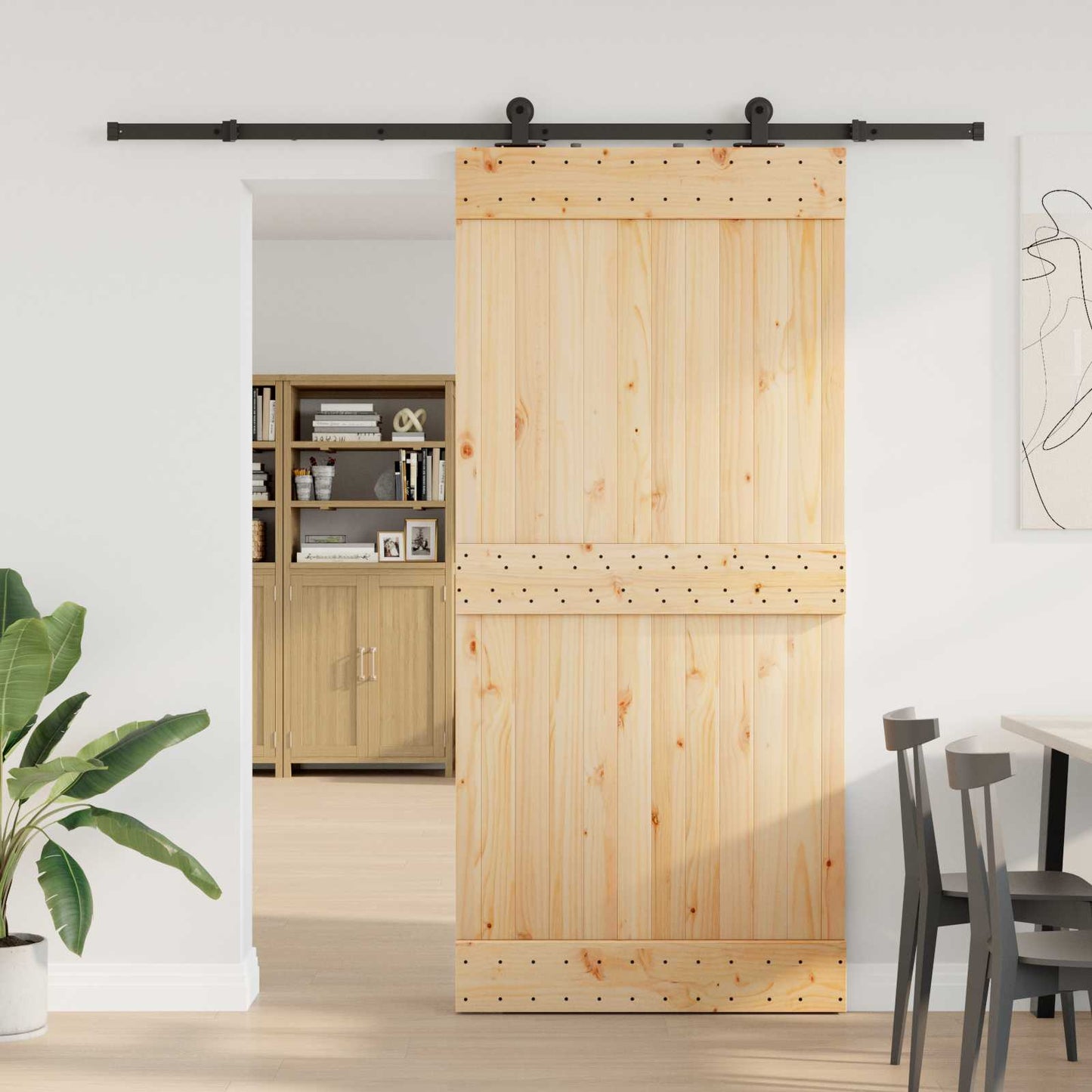 Csúszó ajtó NARVIK Természetes és Fekete 95 x 210 cm (213,5 cm)
