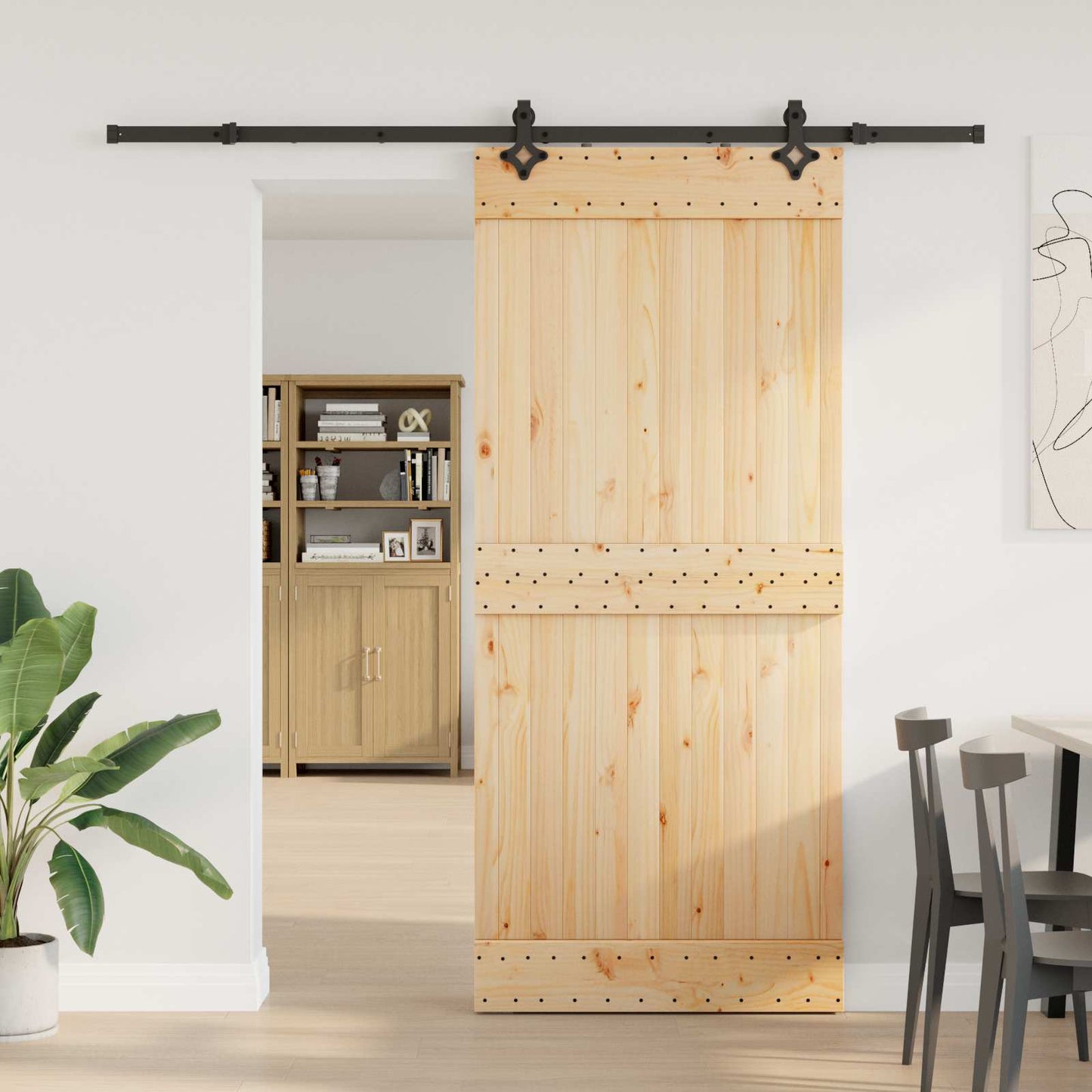 Csúszó ajtó NARVIK Természetes és Fekete 90 x 210 cm (213,5 cm)