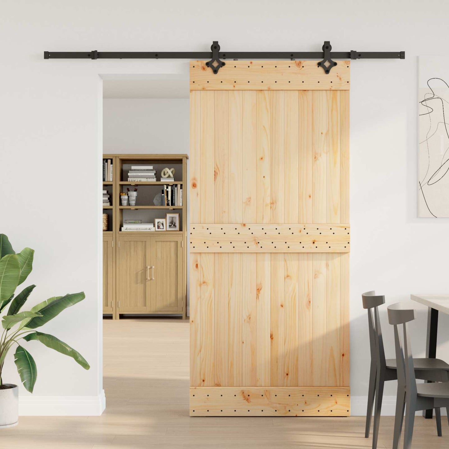 Csúszó ajtó NARVIK Természetes és Fekete 95 x 210 cm (213,5 cm)