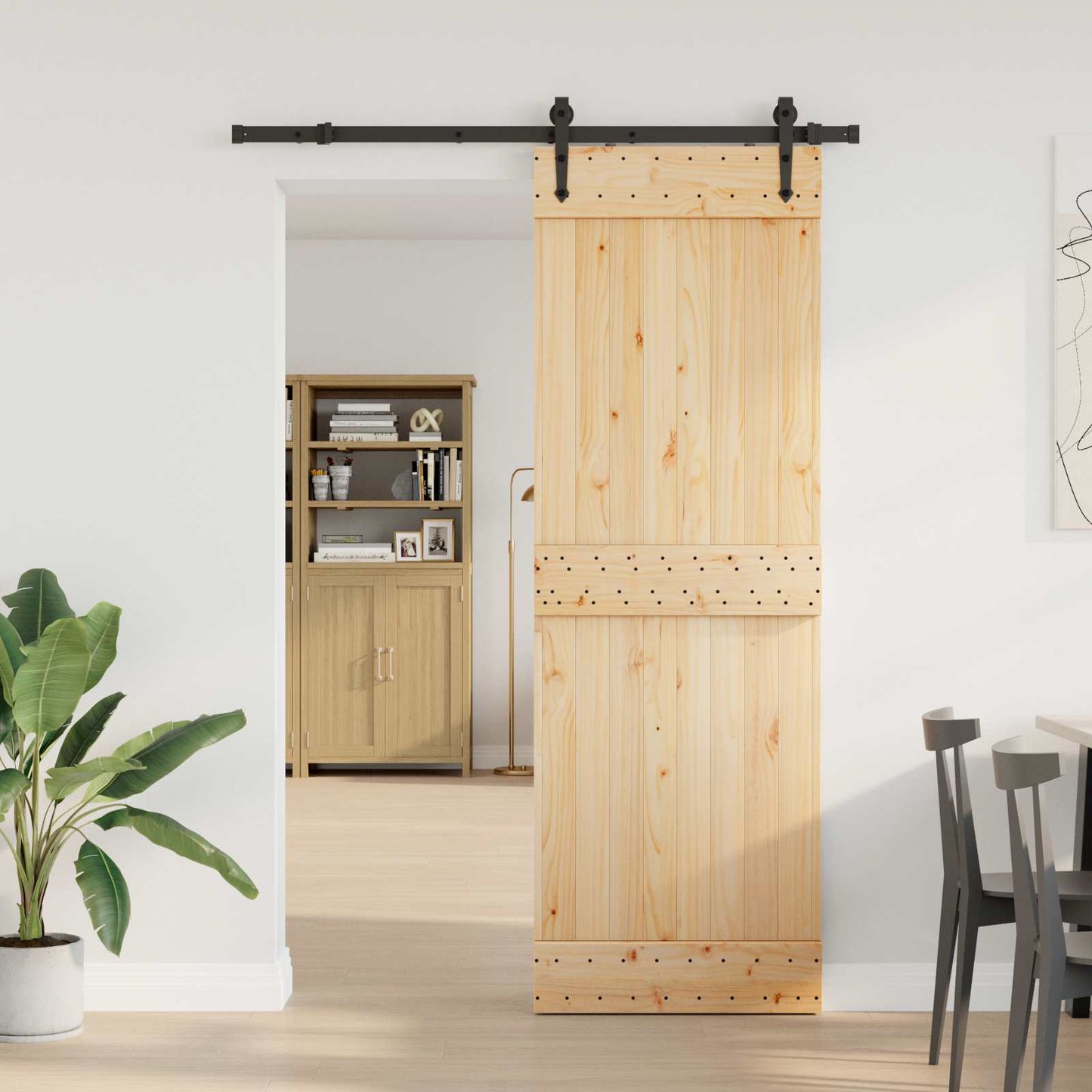 Csúszó ajtó NARVIK Természetes és Fekete 80 x 210 cm (152,5 cm)