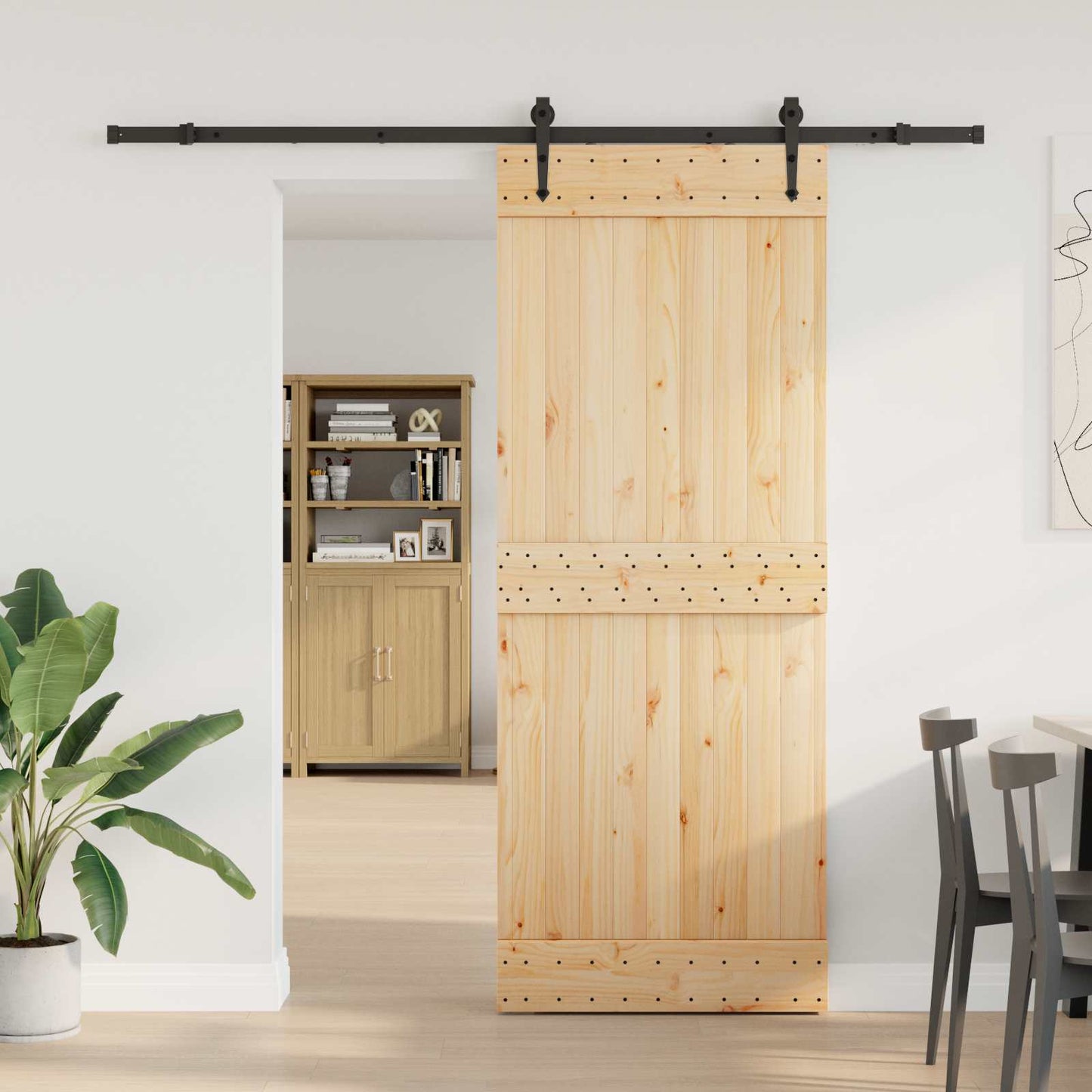 Csúszó ajtó NARVIK Természetes és Fekete 80 x 210 cm (213,5 cm)