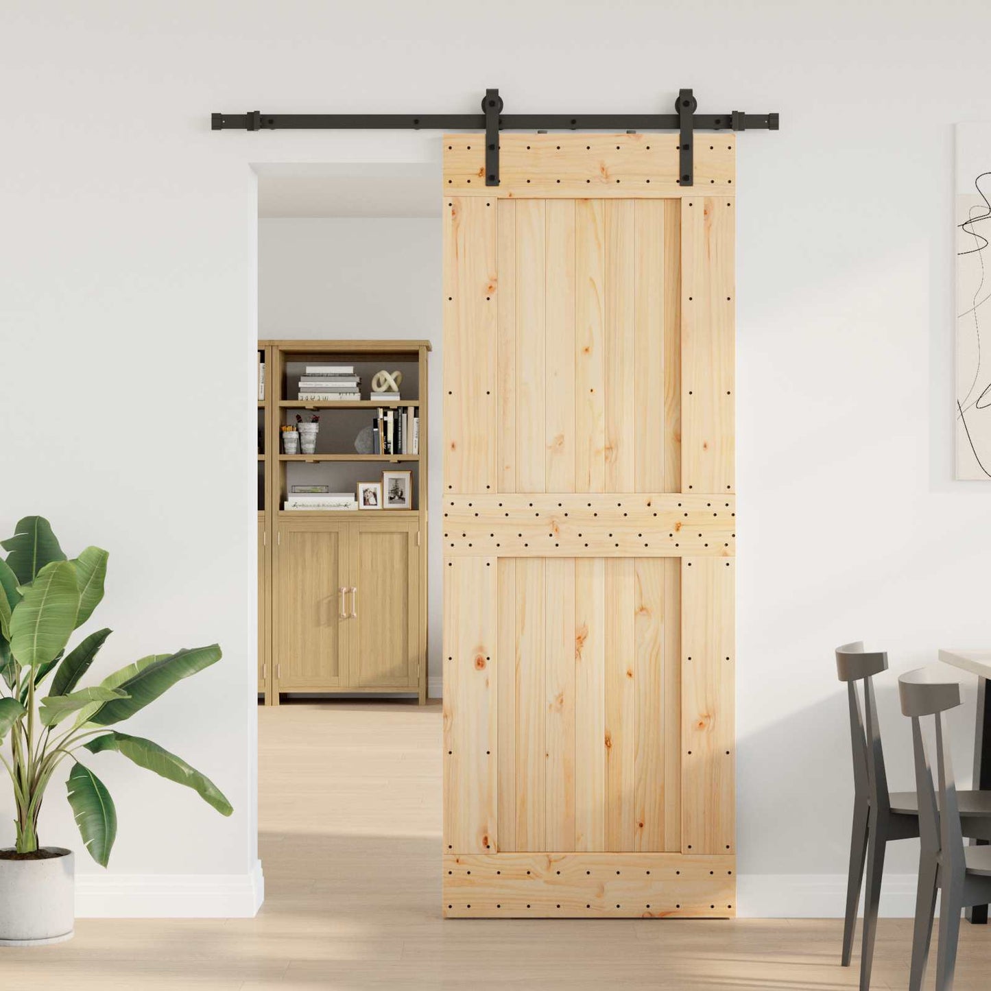 Csúszó ajtó NARVIK Természetes és Fekete 85 x 210 cm (152,5 cm)