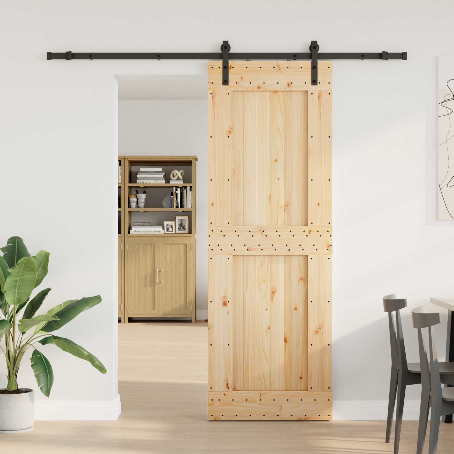Csúszó ajtó NARVIK Természetes és Fekete 80 x 210 cm (213,5 cm)