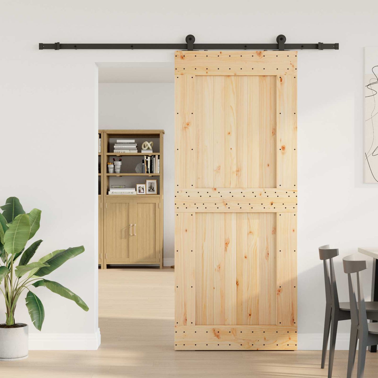 Csúszó ajtó NARVIK Természetes és Fekete 95 x 210 cm (213,5 cm)