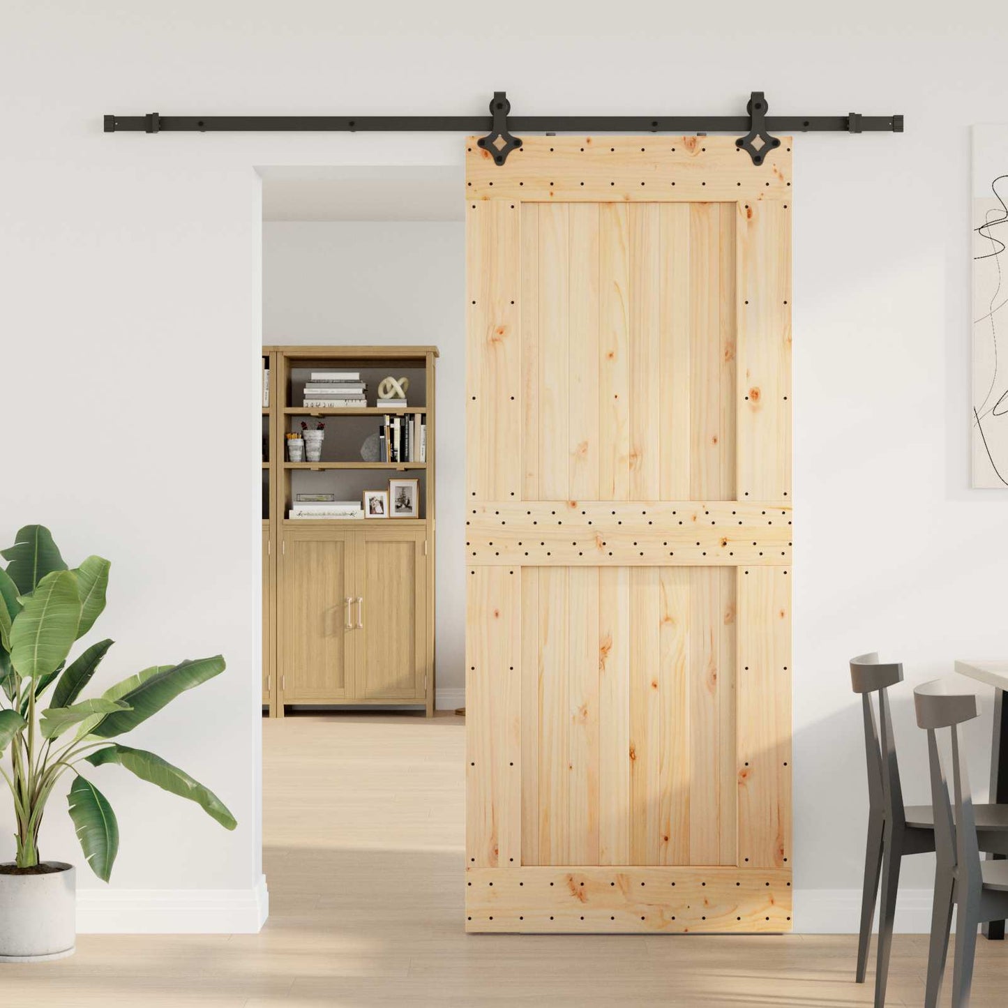 Csúszó ajtó NARVIK Természetes és Fekete 95 x 210 cm (213,5 cm)