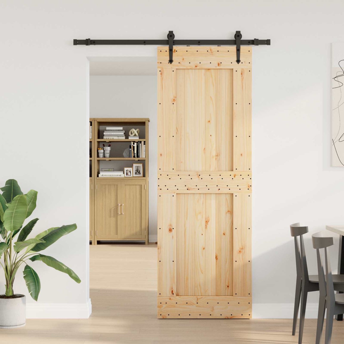 Csúszó ajtó NARVIK Természetes és Fekete 80 x 210 cm (152,5 cm)