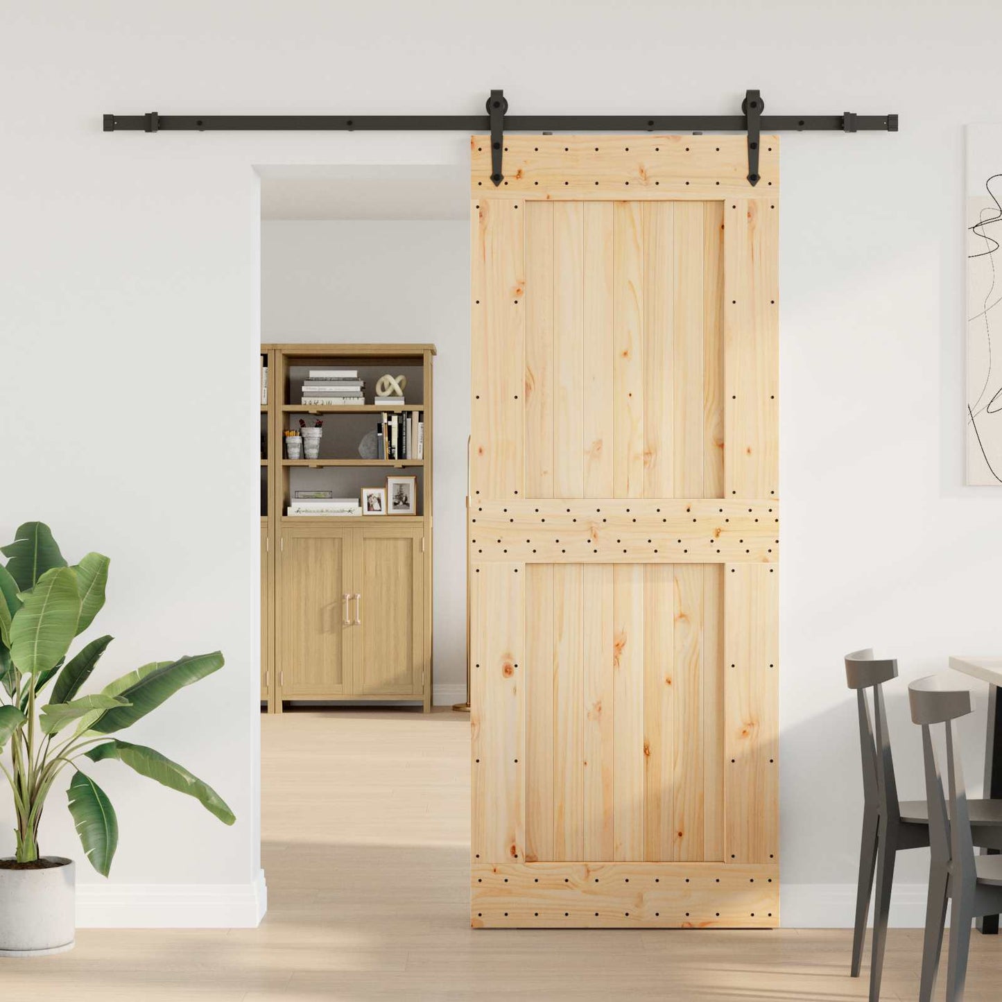 Csúszó ajtó NARVIK Természetes és Fekete 90 x 210 cm (213,5 cm)
