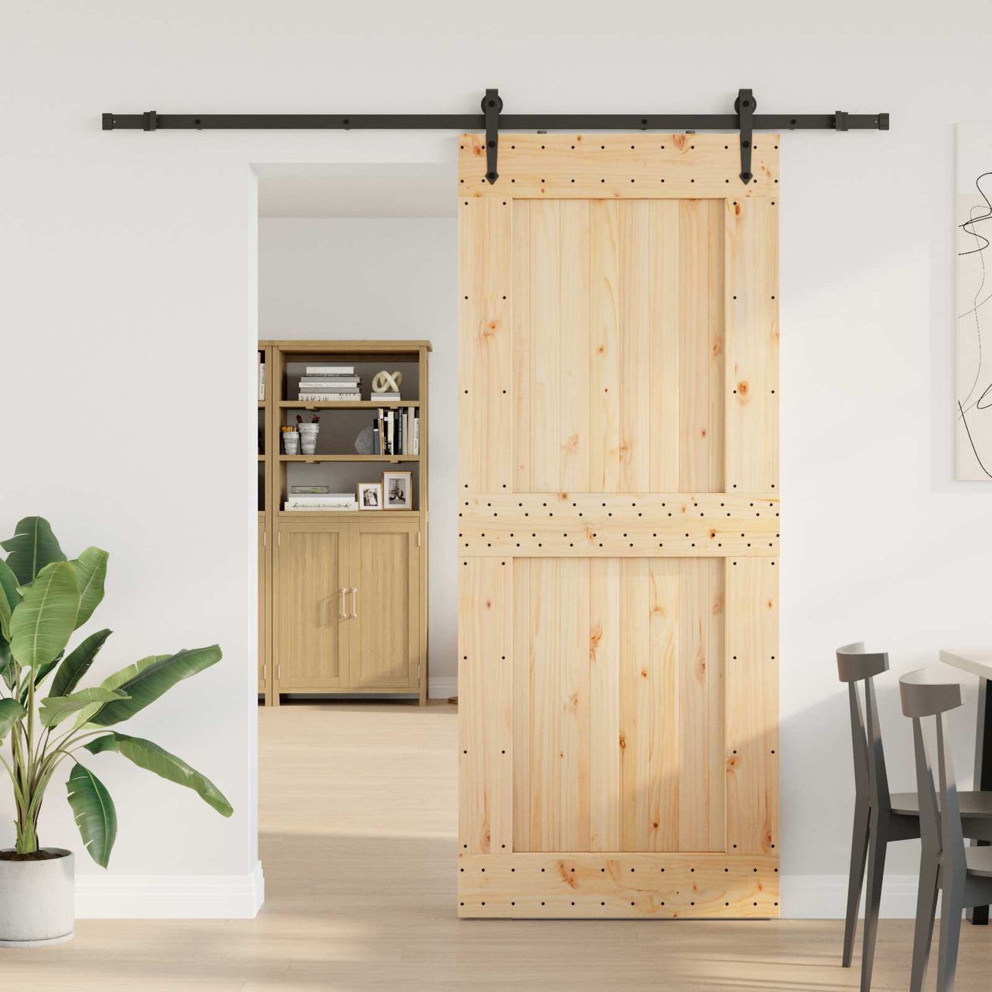 Csúszó ajtó NARVIK Természetes és Fekete 95 x 210 cm (213,5 cm)