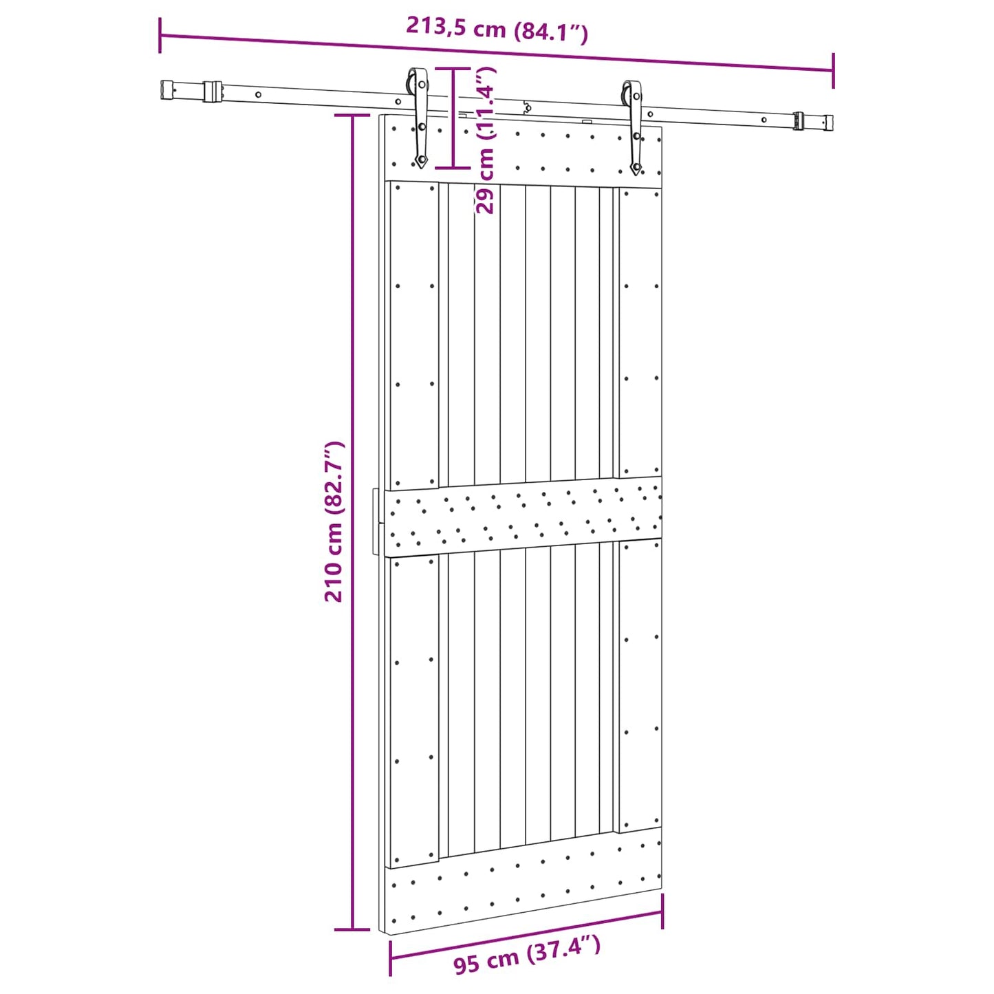 Csúszó ajtó NARVIK Természetes és Fekete 95 x 210 cm (213,5 cm)