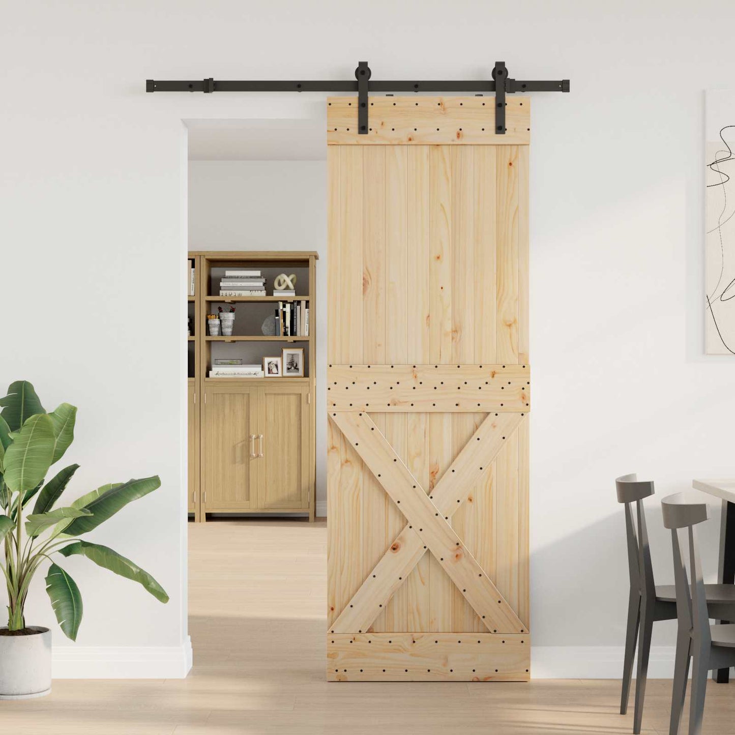 Csúszó ajtó NARVIK Természetes és Fekete 80 x 210 cm (152,5 cm)