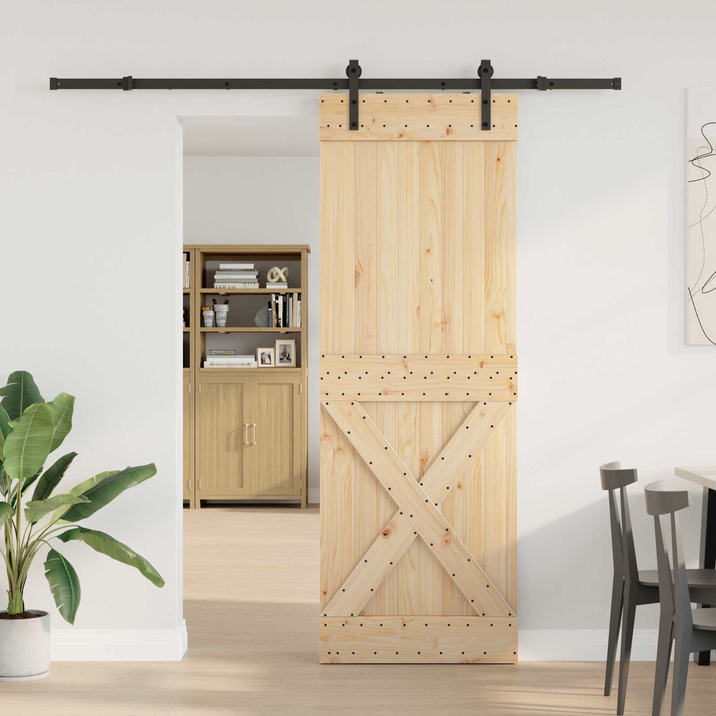 Csúszó ajtó NARVIK Természetes és Fekete 80 x 210 cm (213,5 cm)