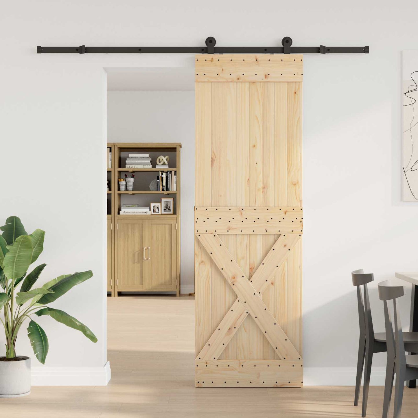 Csúszó ajtó NARVIK Természetes és Fekete 70 x 210 cm (213,5 cm)
