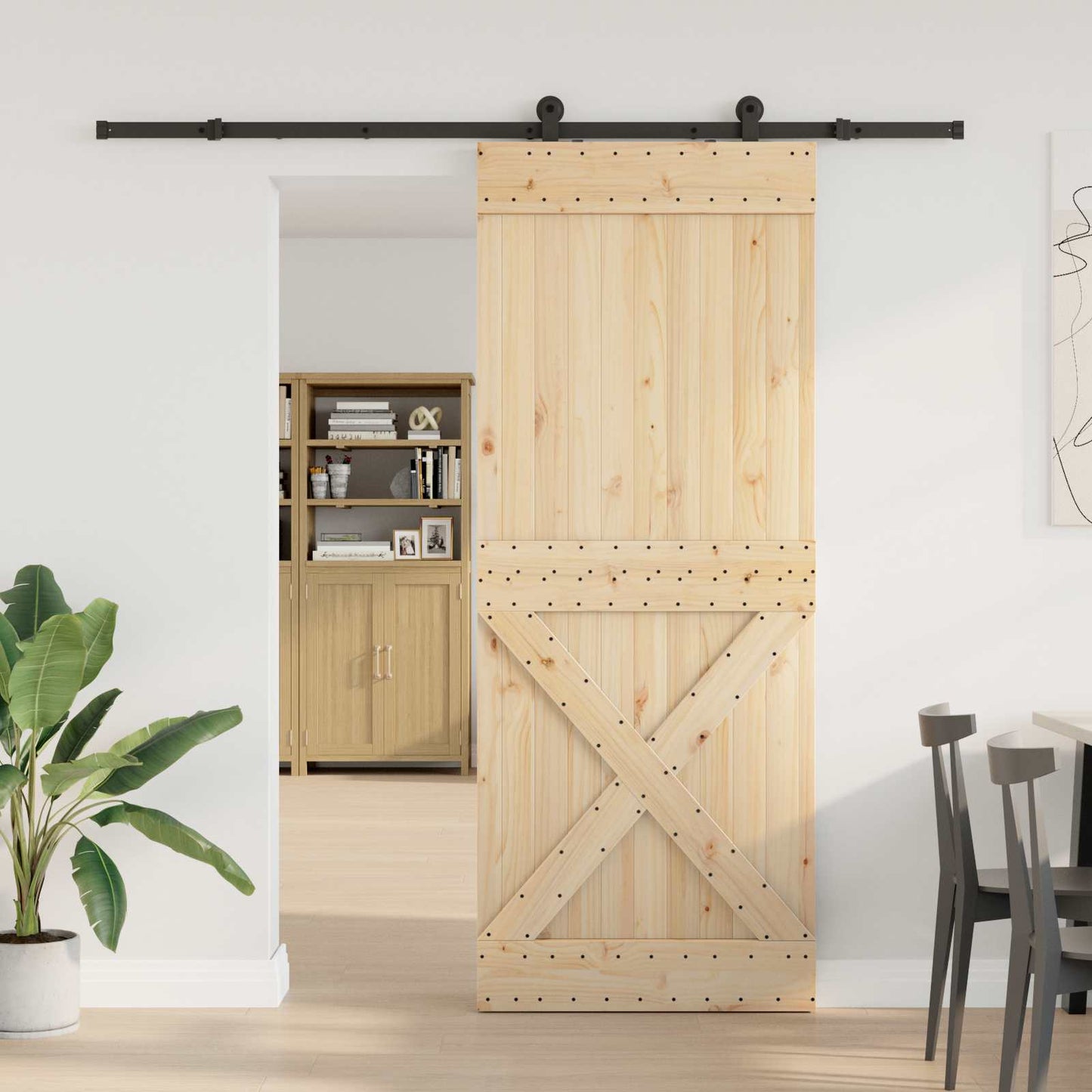 Csúszó ajtó NARVIK Természetes és Fekete 90 x 210 cm (213,5 cm)