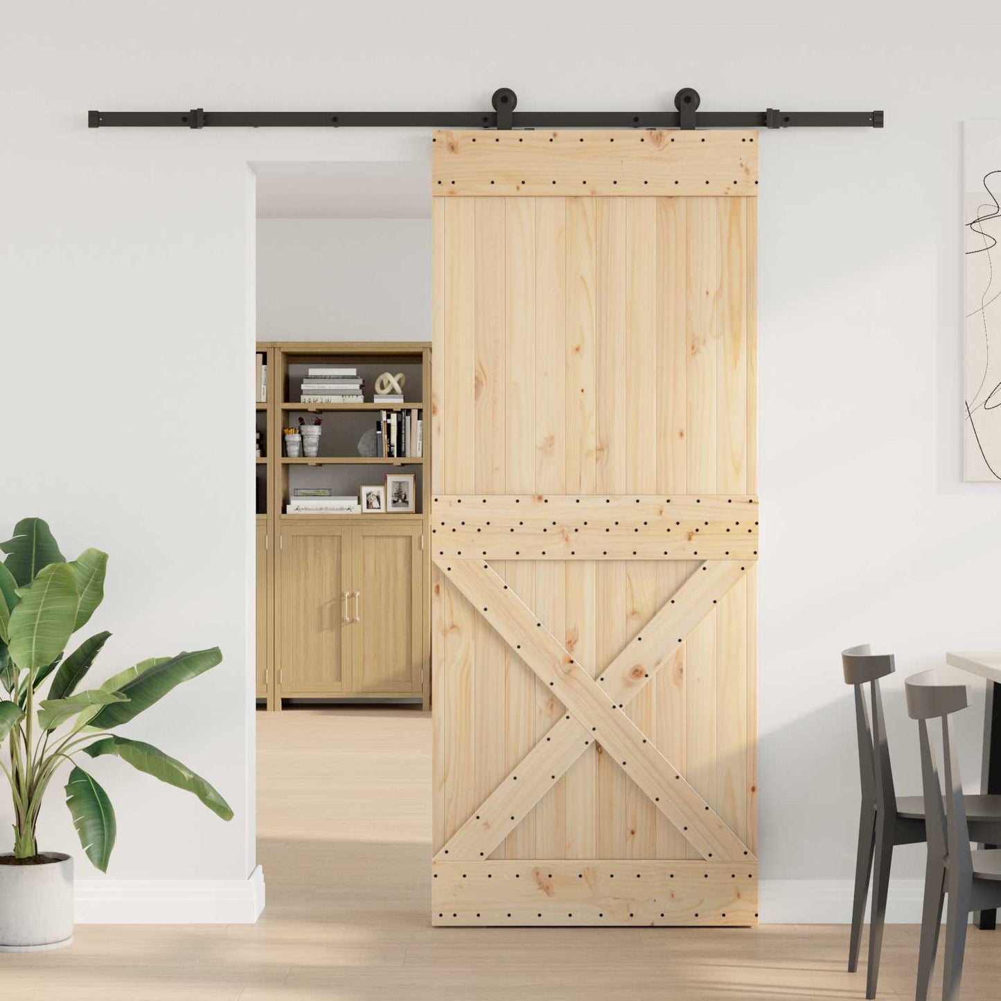 Csúszó ajtó NARVIK Természetes és Fekete 95 x 210 cm (213,5 cm)