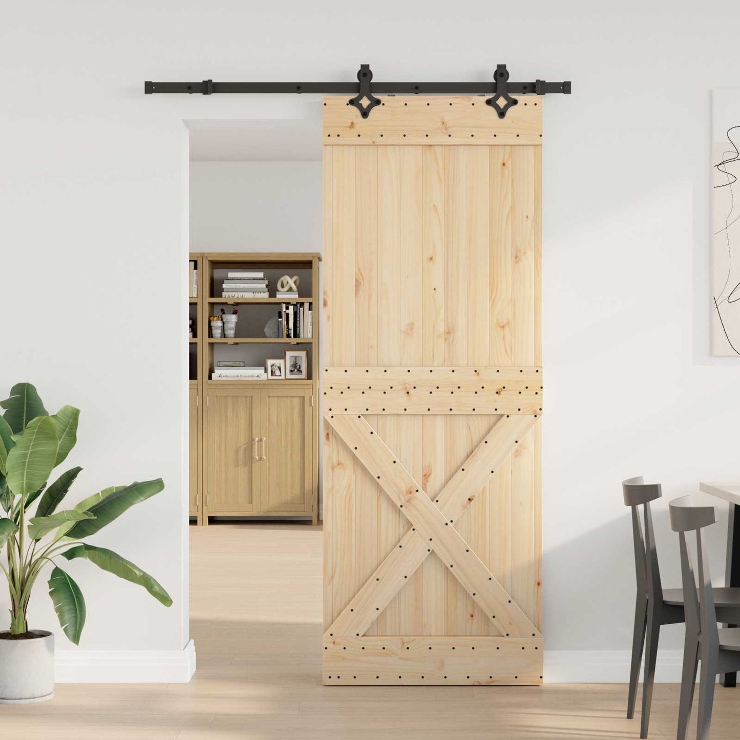 Csúszó ajtó NARVIK Természetes és Fekete 85 x 210 cm (152,5 cm)