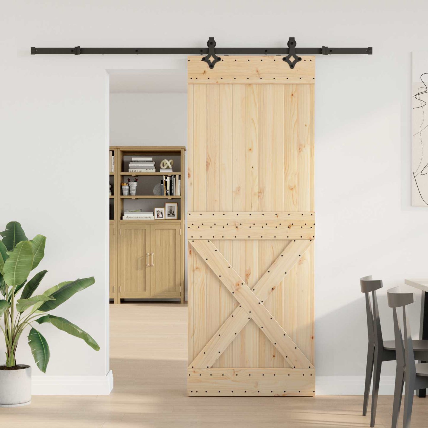Csúszó ajtó NARVIK Természetes és Fekete 85 x 210 cm (213,5 cm)