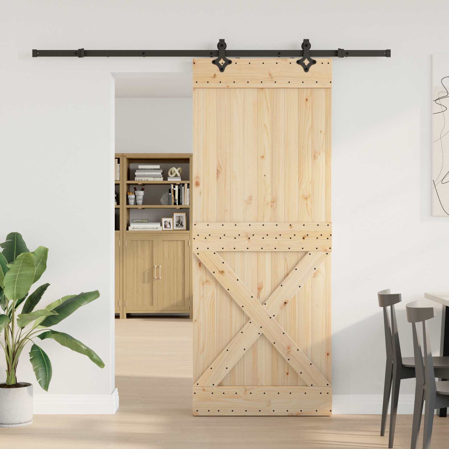 Csúszó ajtó NARVIK Természetes és Fekete 90 x 210 cm (213,5 cm)