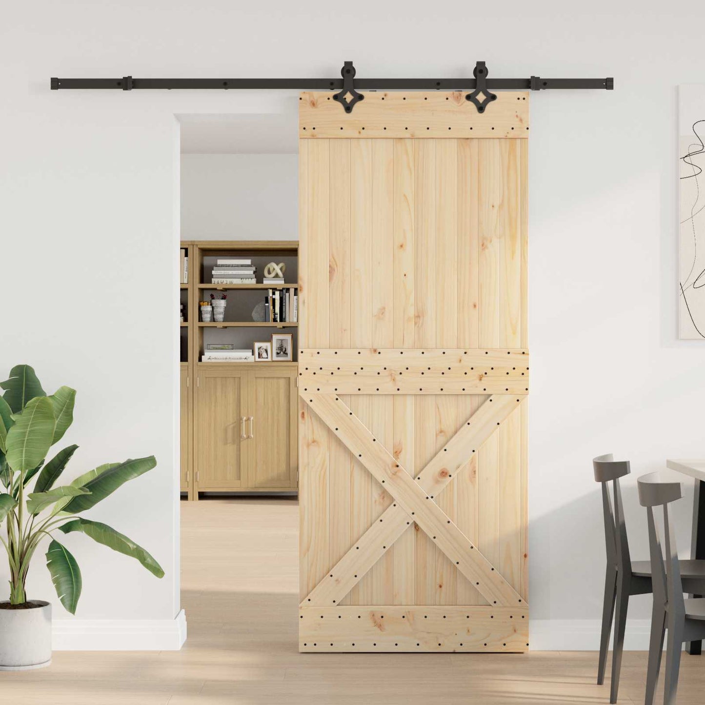 Csúszó ajtó NARVIK Természetes és Fekete 95 x 210 cm (213,5 cm)