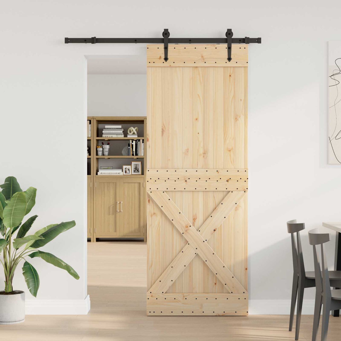 Csúszó ajtó NARVIK Természetes és Fekete 85 x 210 cm (152,5 cm)