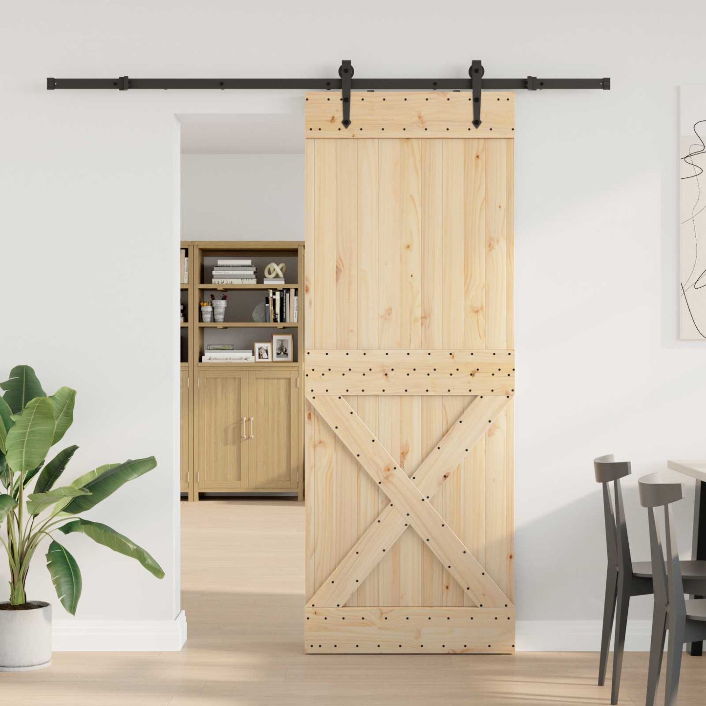 Csúszó ajtó NARVIK Természetes és Fekete 85 x 210 cm (213,5 cm)