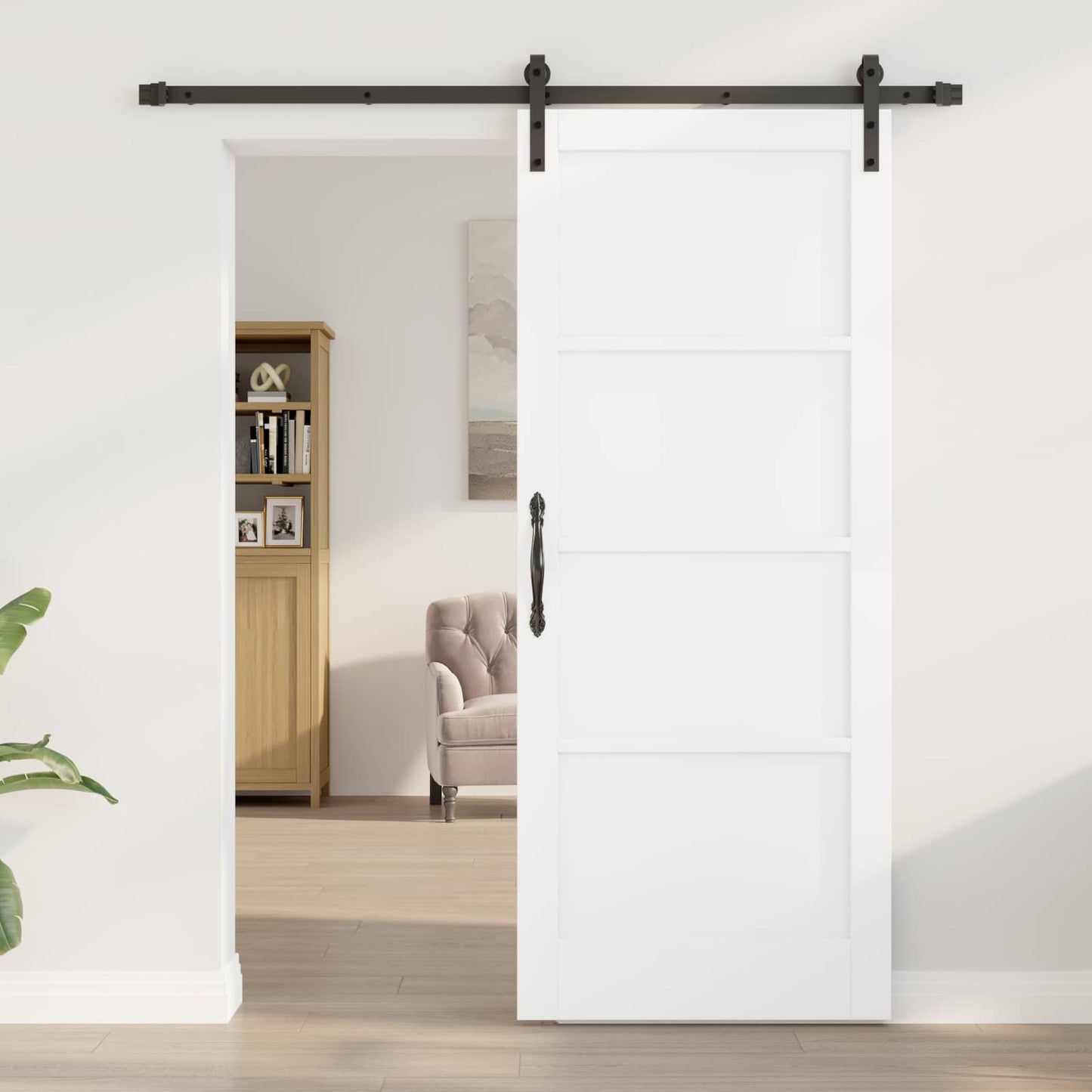 Csúszó ajtó Fehér és Fekete 83 x 202 cm Tömör Fenyőfa