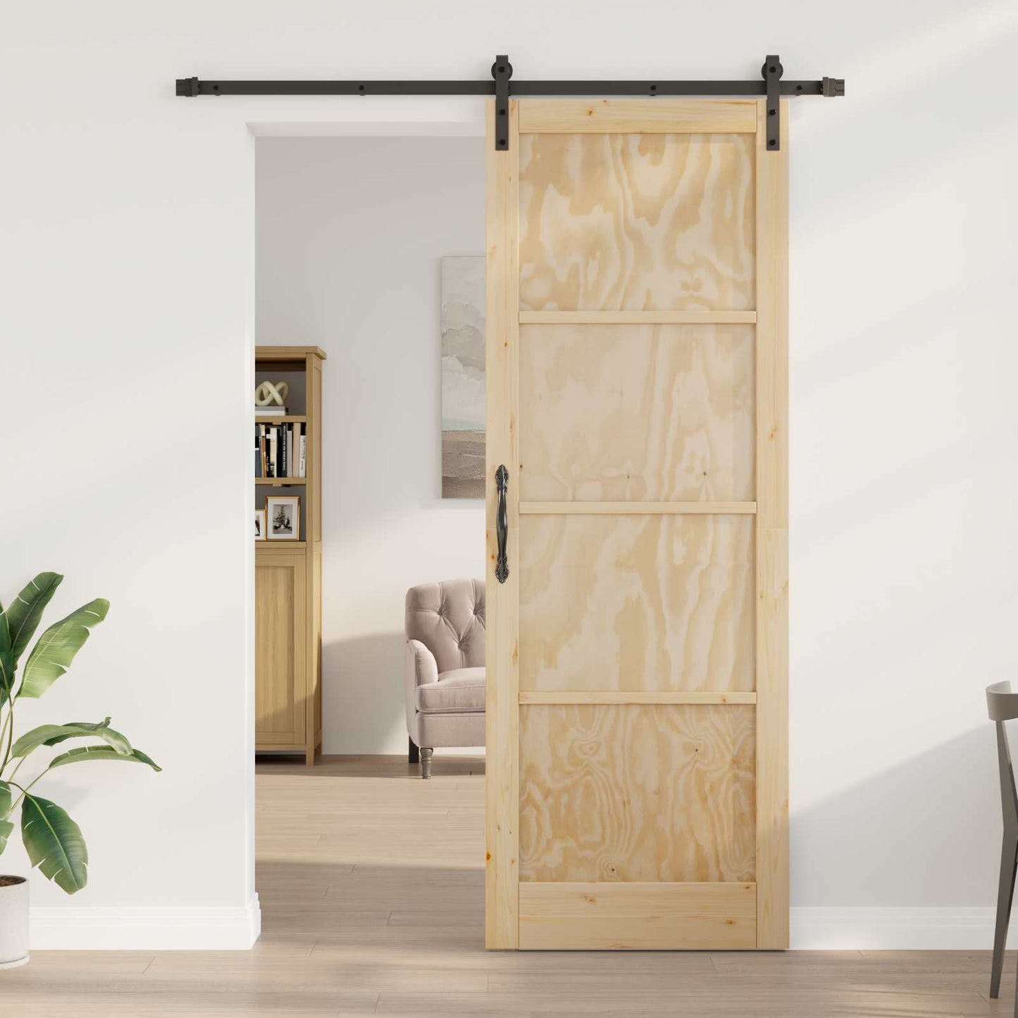 Csúszó ajtó Természetes és Fekete 83 x 232 cm Tömör Fenyőfa