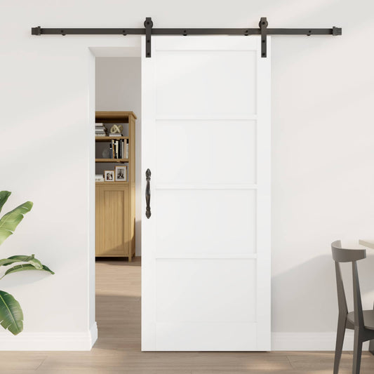 Csúszó ajtó Fehér és Fekete 83 x 202 cm Tömör Fenyőfa