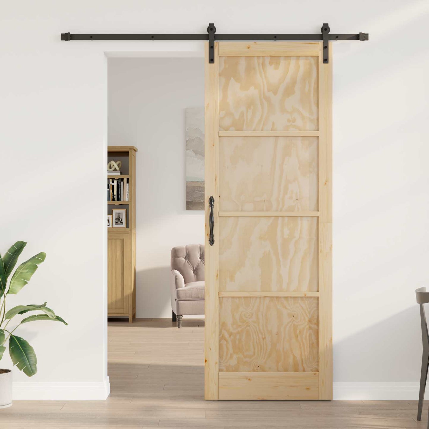 Csúszó ajtó Természetes és Fekete 83 x 232 cm Tömör Fenyőfa