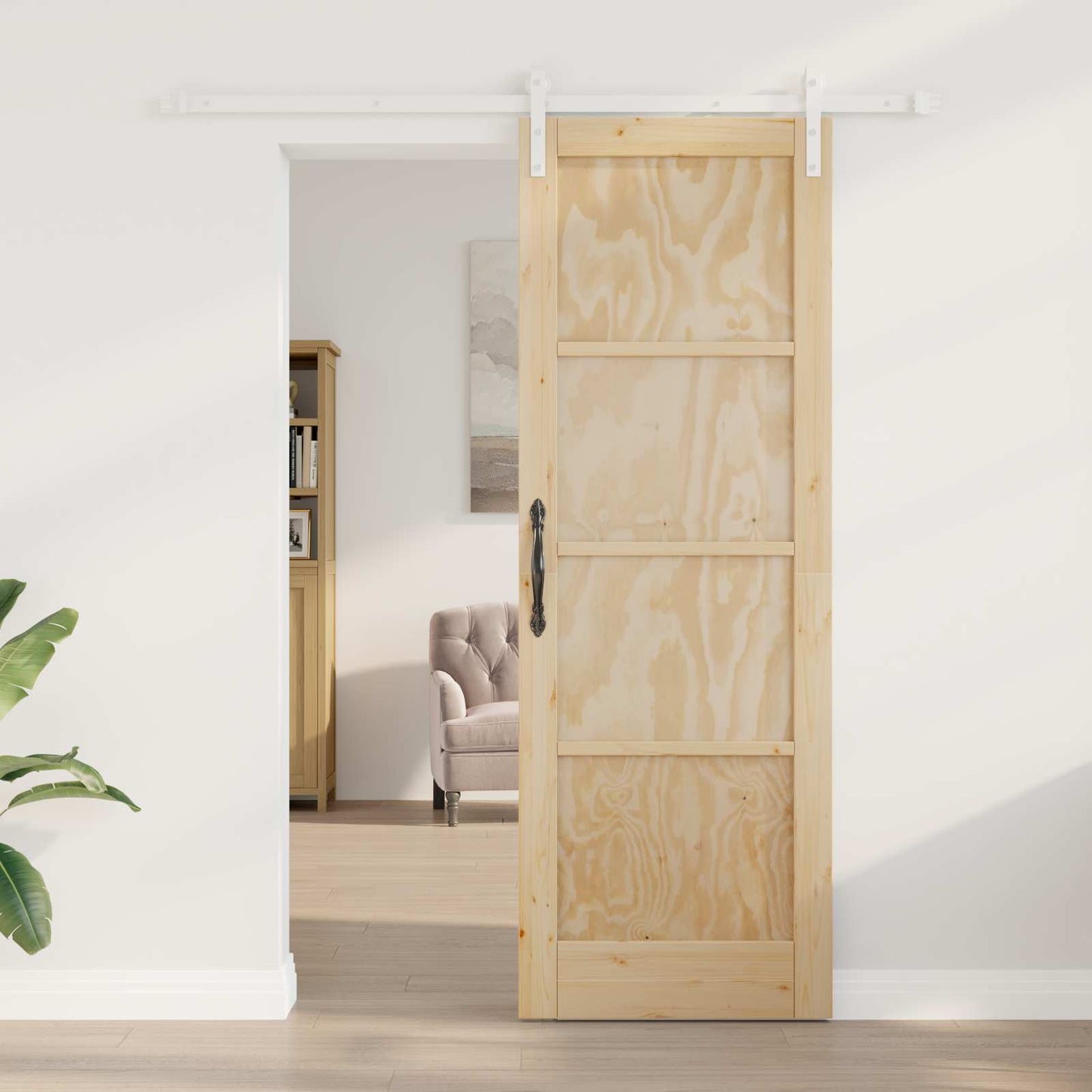 Csúszó ajtó Természetes és Fehér 73,5 x 211 cm Tömör Fenyőfa