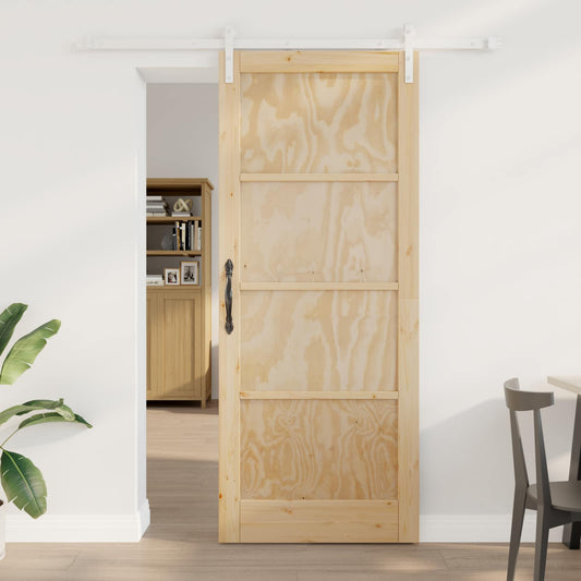 Csúszó ajtó Természetes és Fehér 86 x 211 cm Tömör Fenyőfa