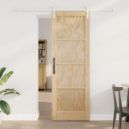 Csúszó ajtó Természetes és Fehér 73,5 x 211 cm Tömör Fenyőfa