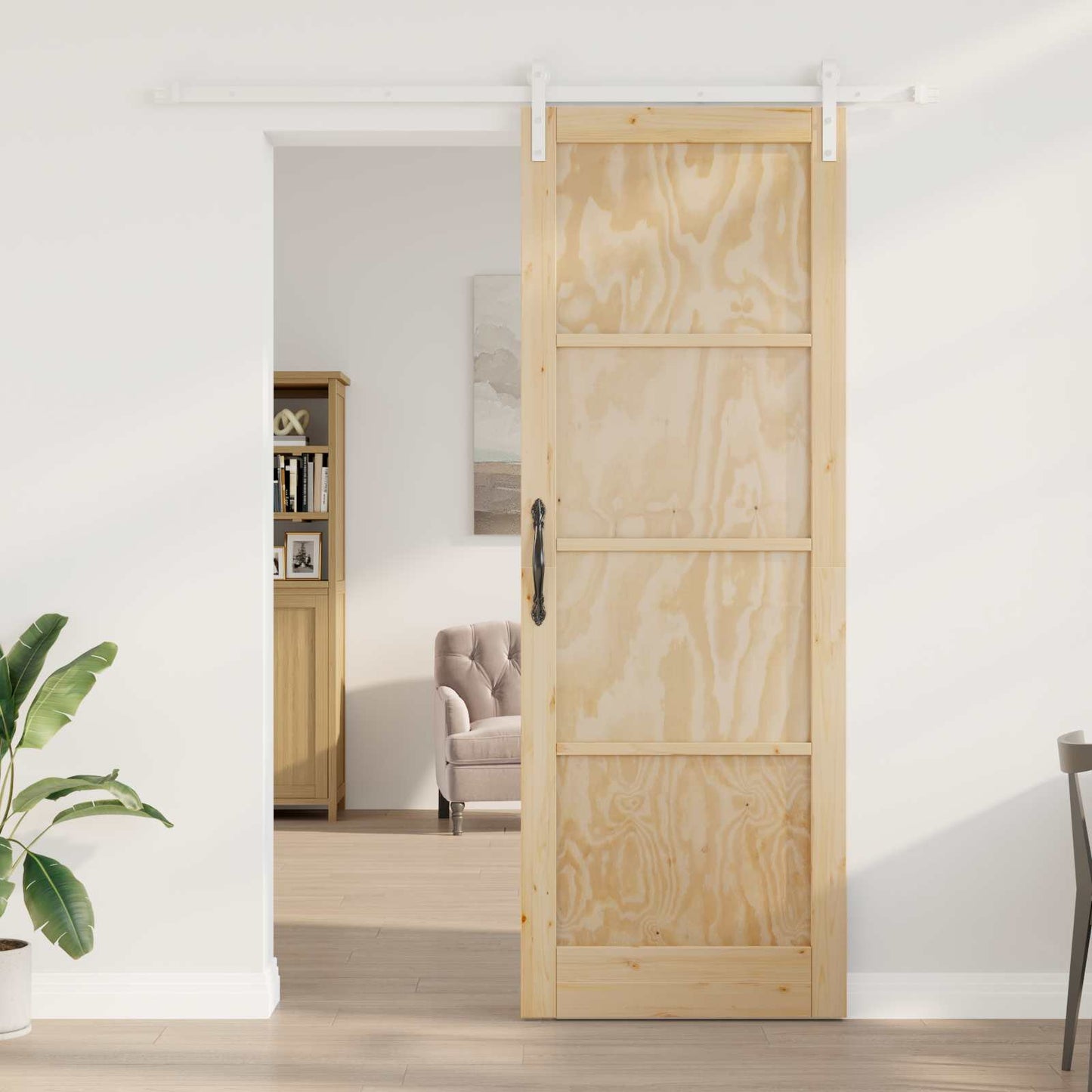 Csúszó ajtó Természetes és Fehér 83 x 232 cm Tömör Fenyőfa