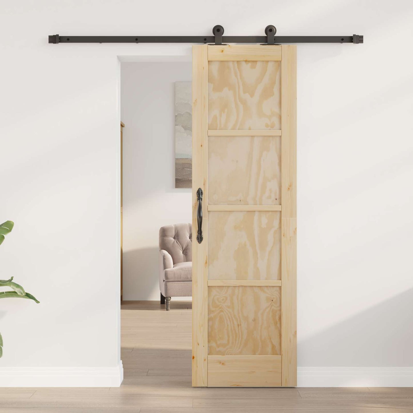 Csúszó ajtó Természetes és Fekete 61 x 198,5 cm Tömör Fenyőfa