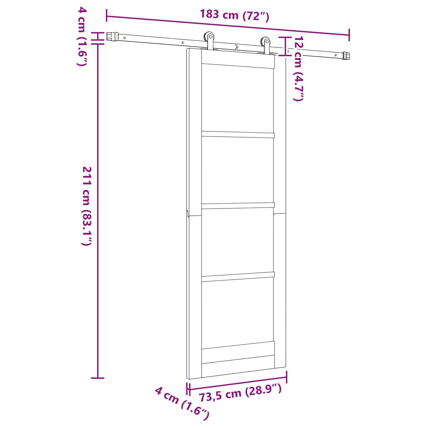 Csúszó ajtó Természetes és Fekete 73,5 x 211 cm Tömör Fenyőfa