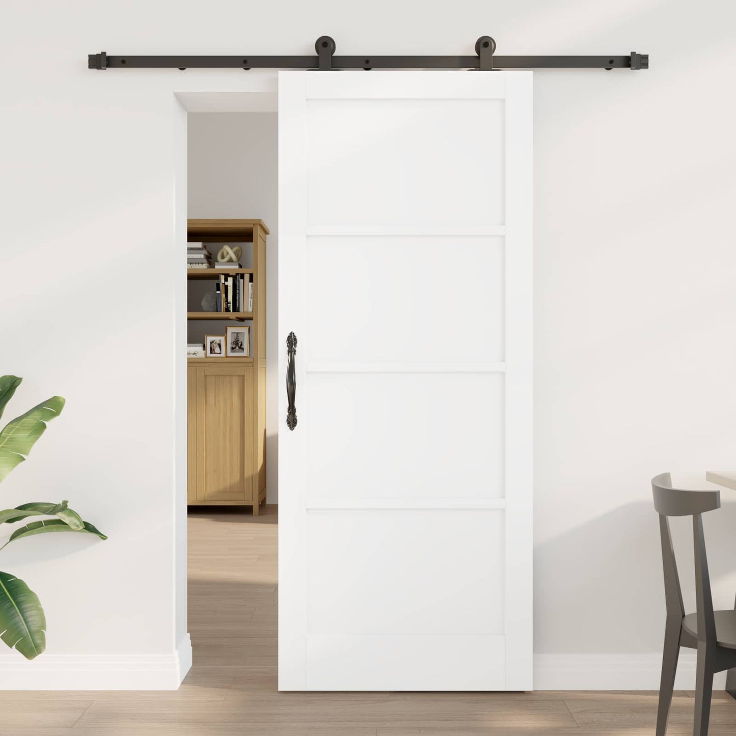 Csúszó ajtó Fehér és Fekete 83 x 202 cm Tömör Fenyőfa