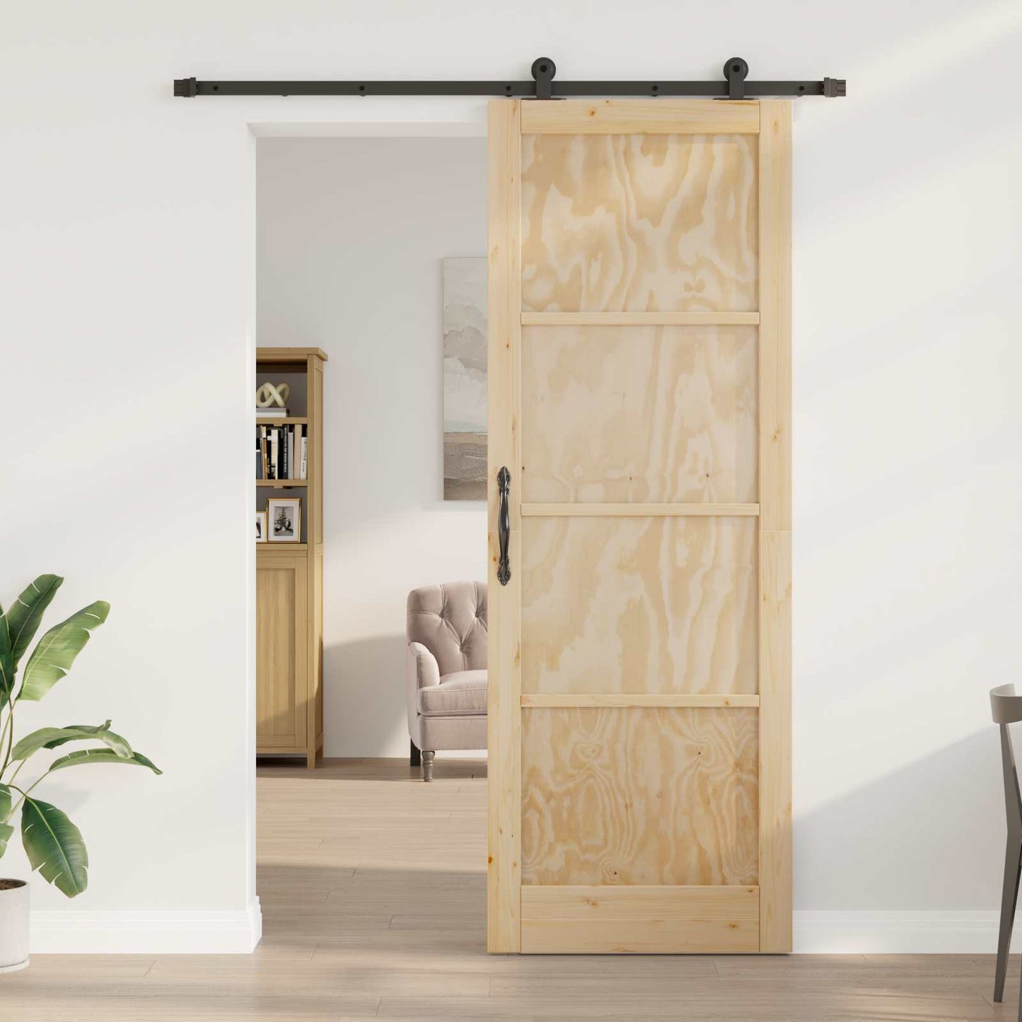 Csúszó ajtó Természetes és Fekete 83 x 232 cm Tömör Fenyőfa