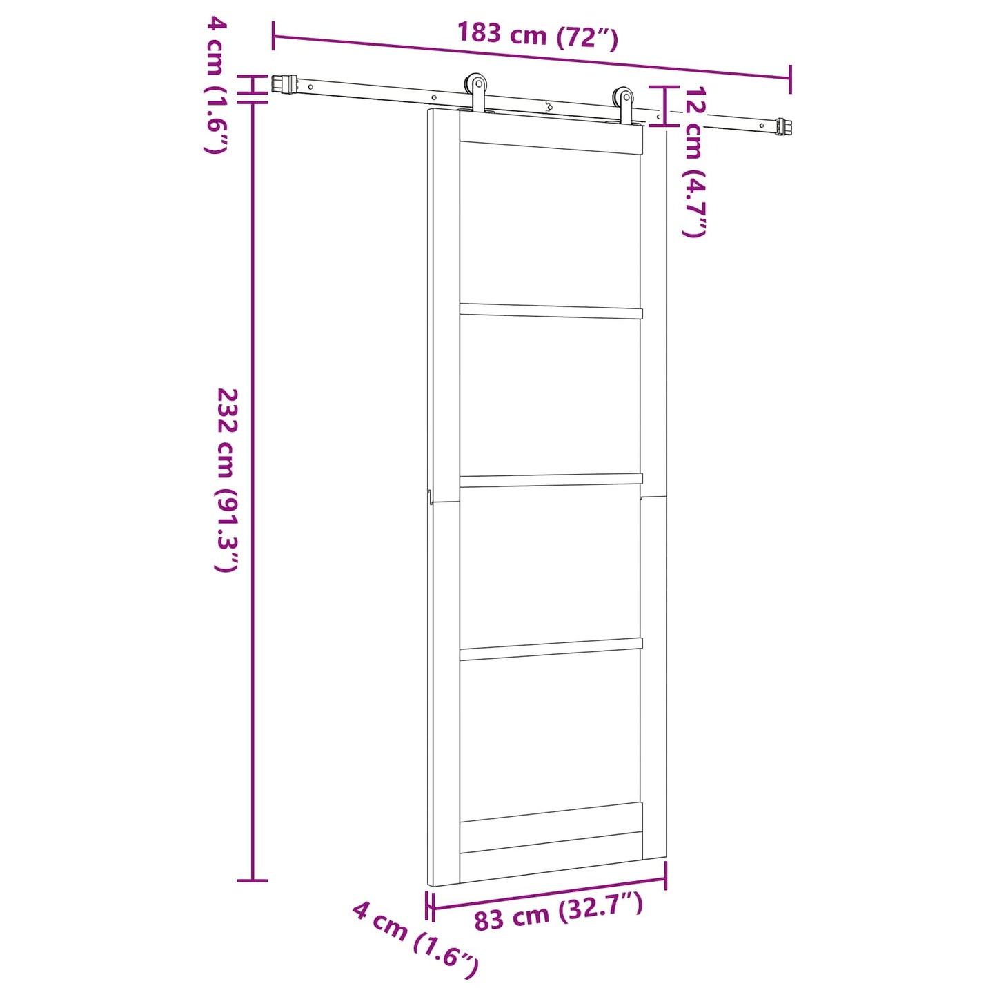 Csúszó ajtó Fehér és Fekete 83 x 232 cm Tömör Fenyőfa