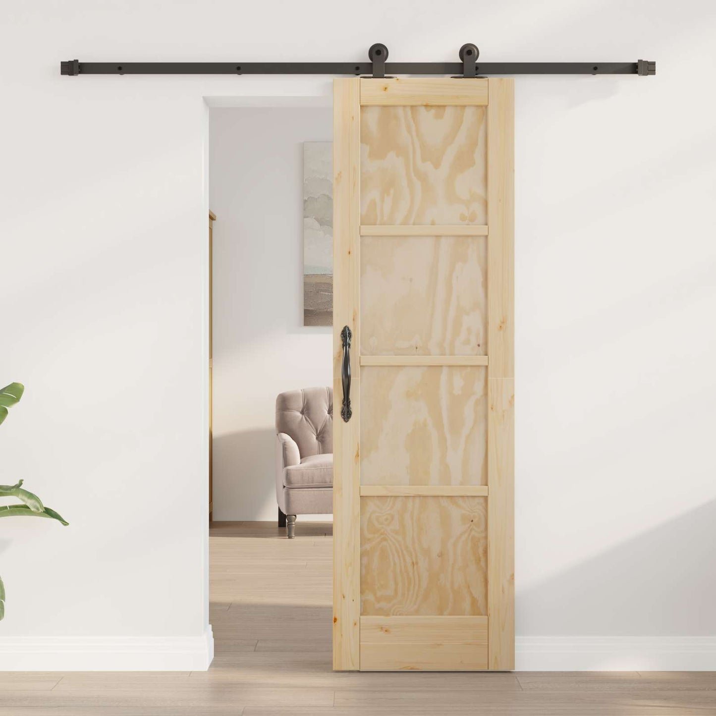 Csúszó ajtó Természetes és Fekete 61 x 198,5 cm Tömör Fenyőfa