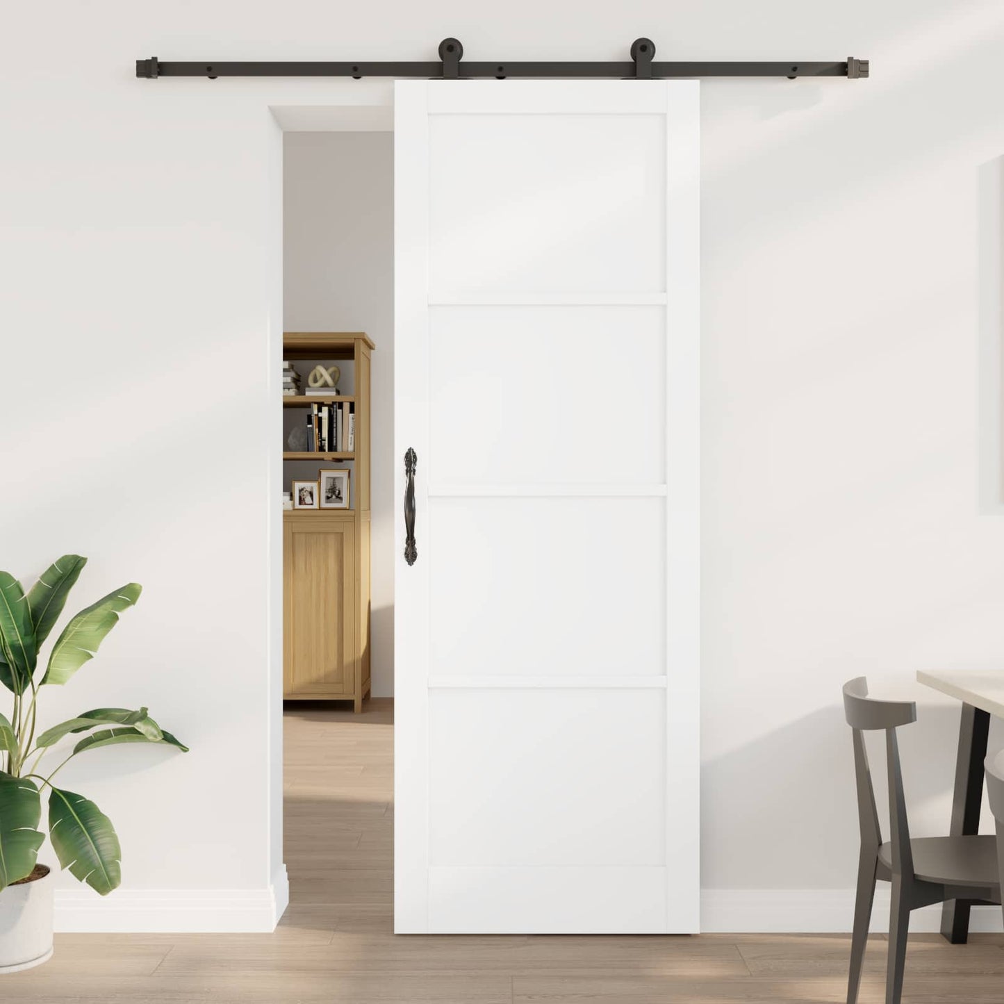 Csúszó ajtó Fehér és Fekete 83 x 232 cm Tömör Fenyőfa