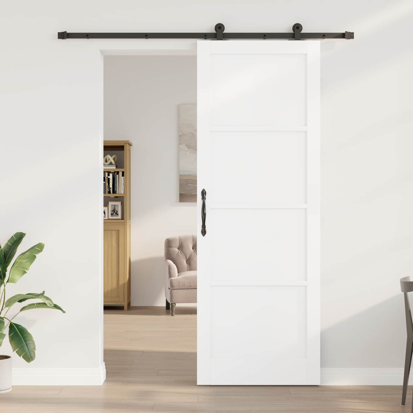 Csúszó ajtó Fehér és Fekete 83 x 232 cm Tömör Fenyőfa