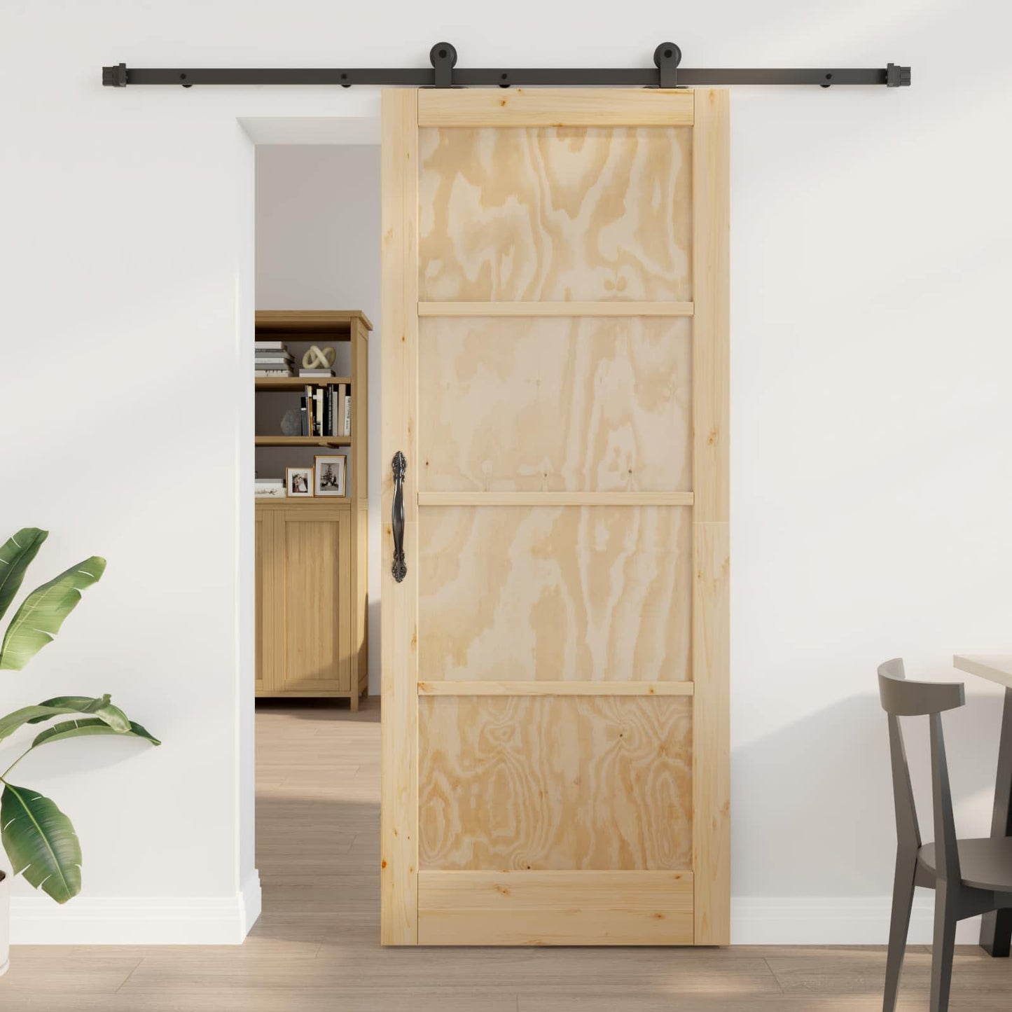 Csúszó ajtó Természetes és Fekete 86 x 211 cm Tömör Fenyőfa