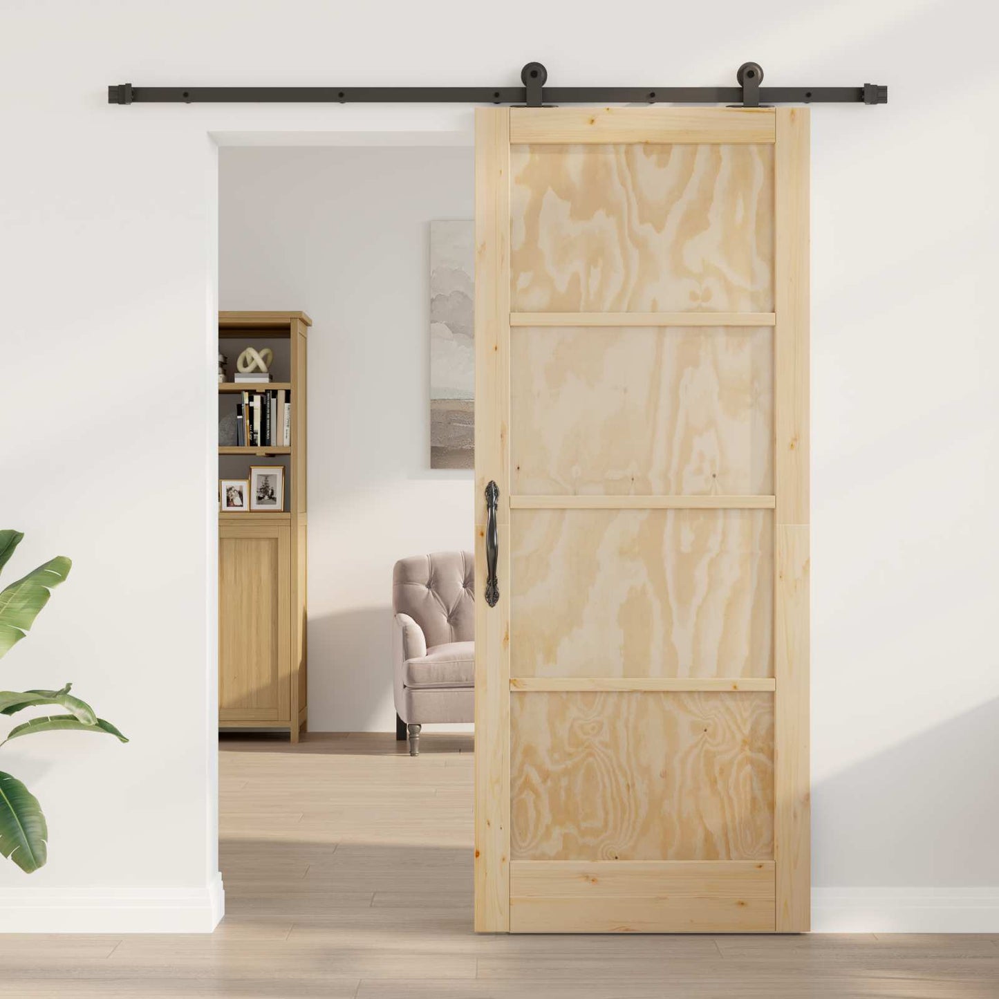 Csúszó ajtó Természetes és Fekete 86 x 211 cm Tömör Fenyőfa