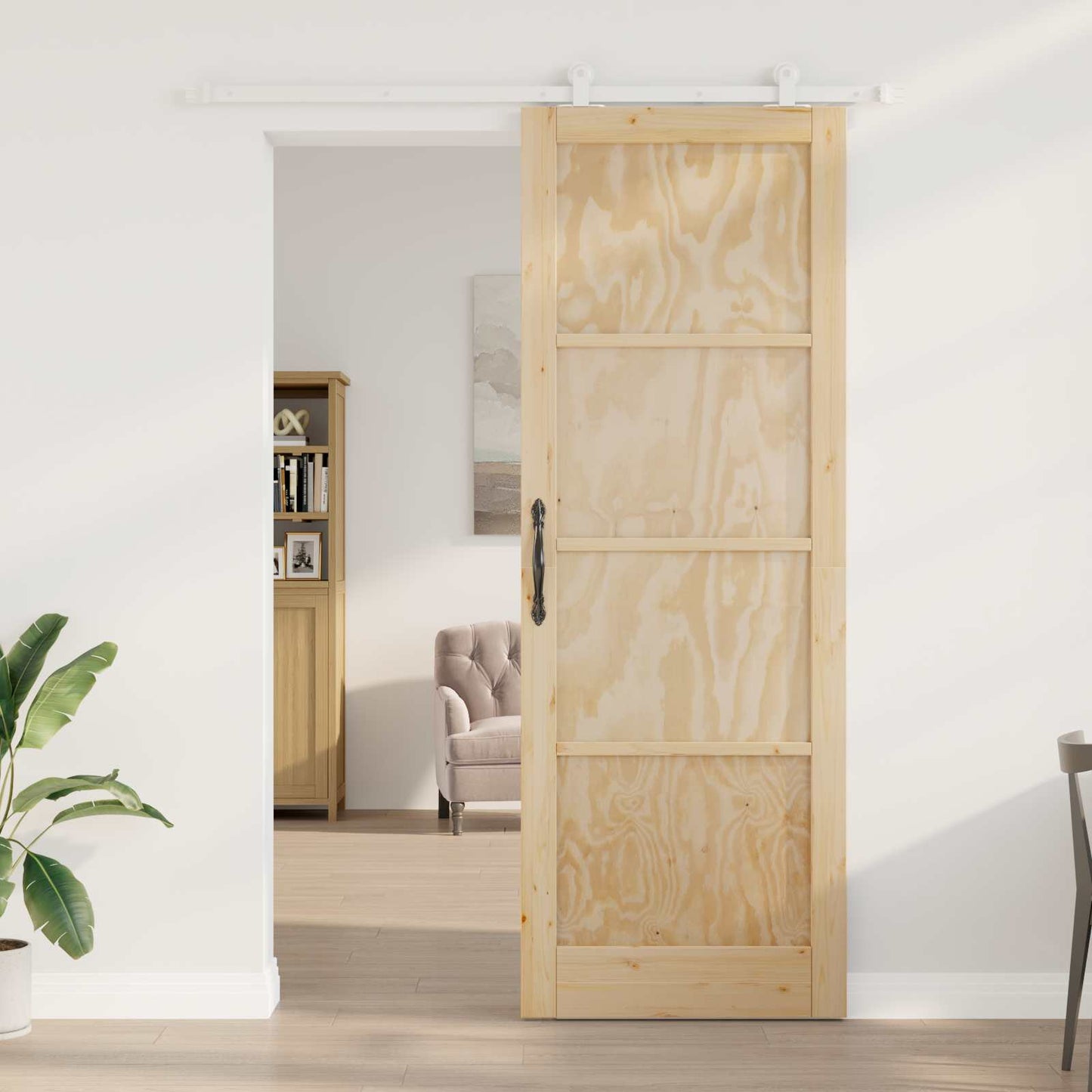 Csúszó ajtó Természetes és Fehér 83 x 232 cm Tömör Fenyőfa